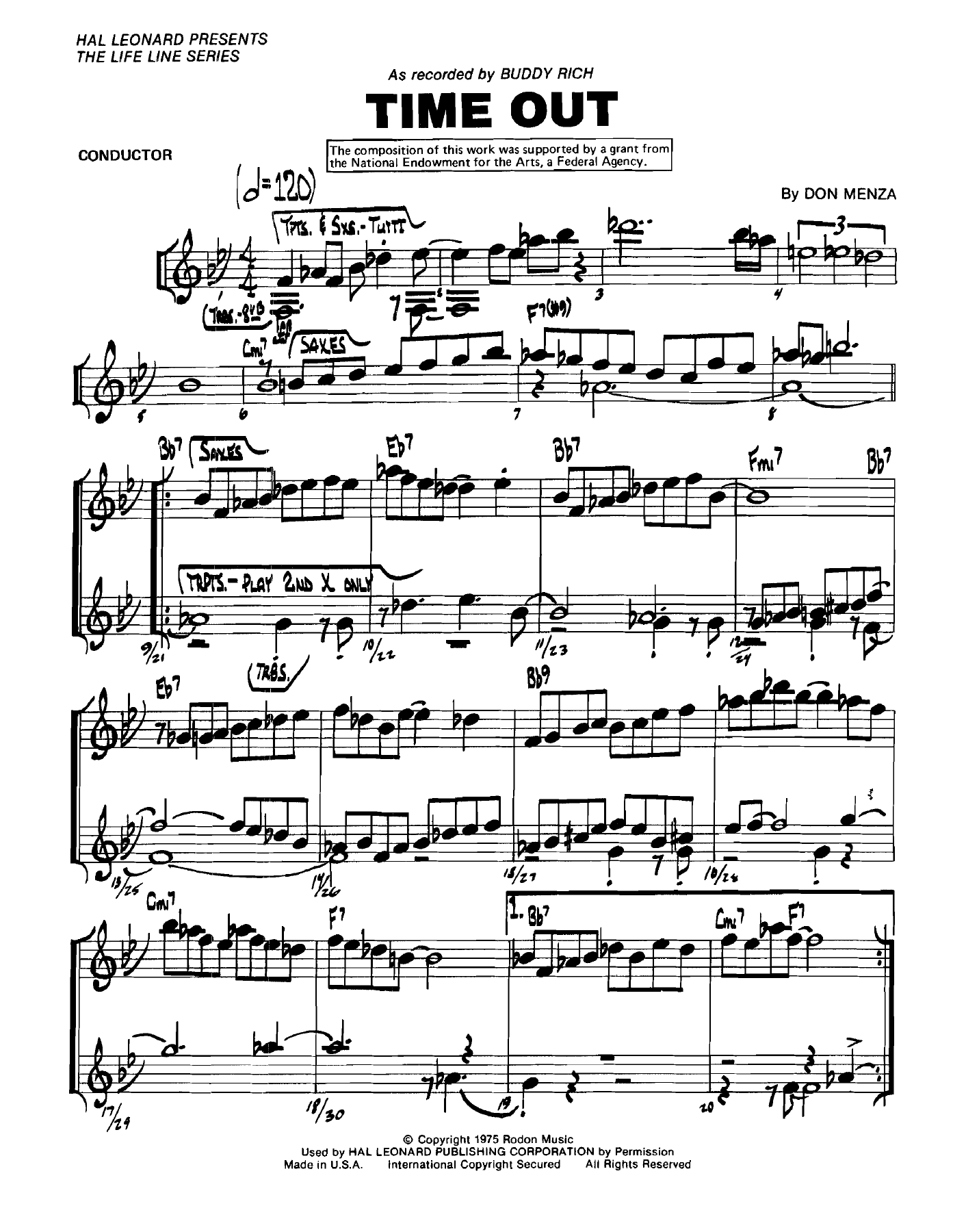 Time Out (D.Menza) B.Rich — sheet music cover (first page)
