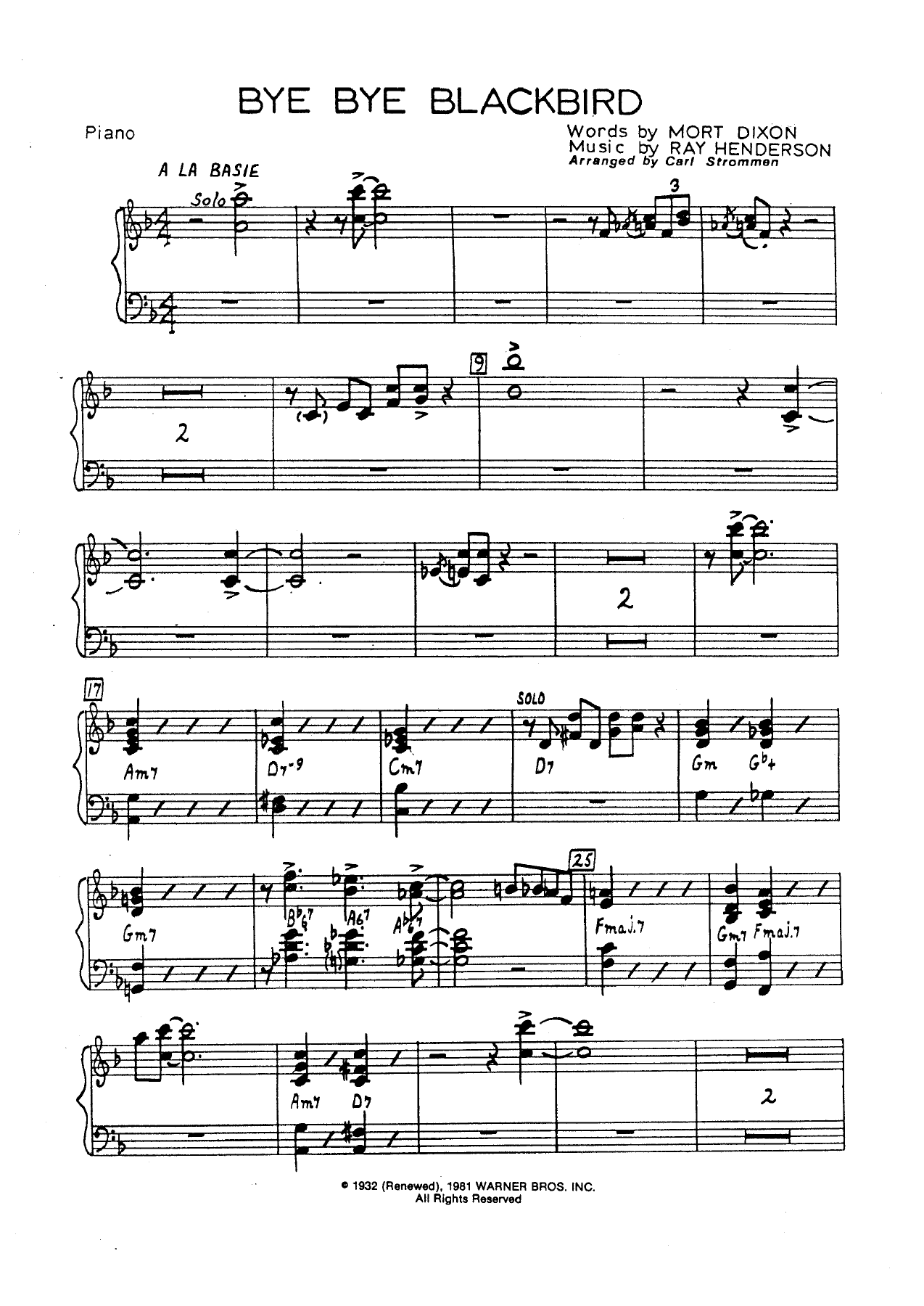 Bye Bye Blackbird — Big Band sheet music arranged by C.Strommen | Jazz Standard