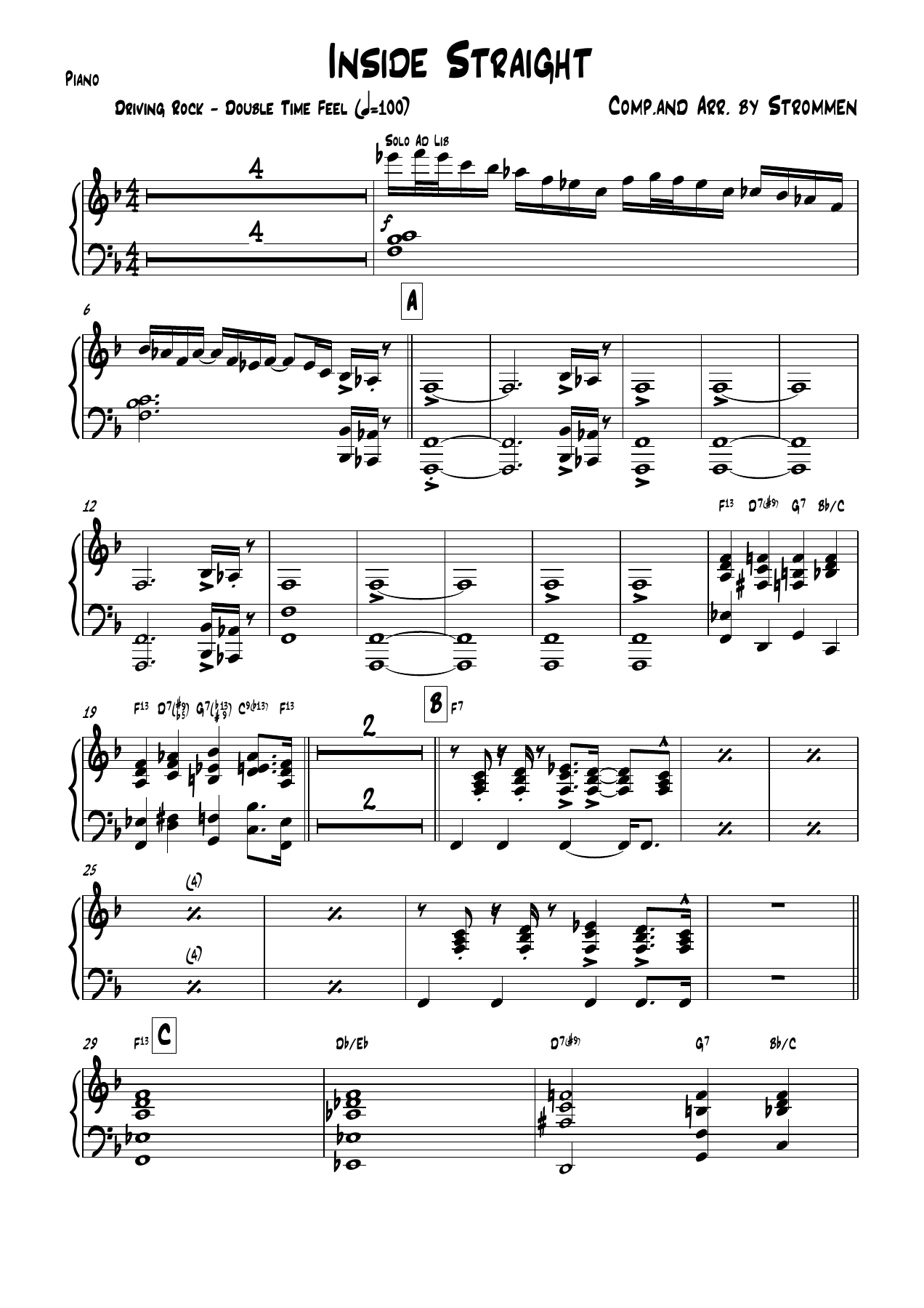 Inside Straight — sheet music cover (first page)