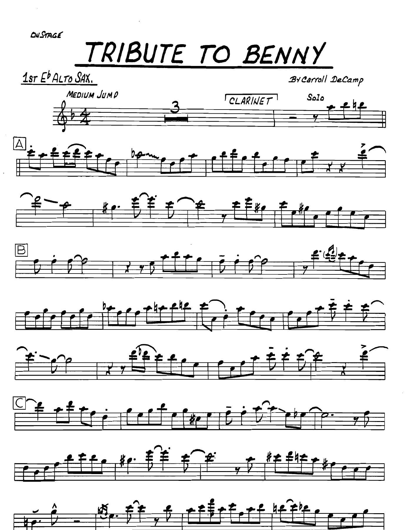 Tribute To Benny — sheet music cover (first page)