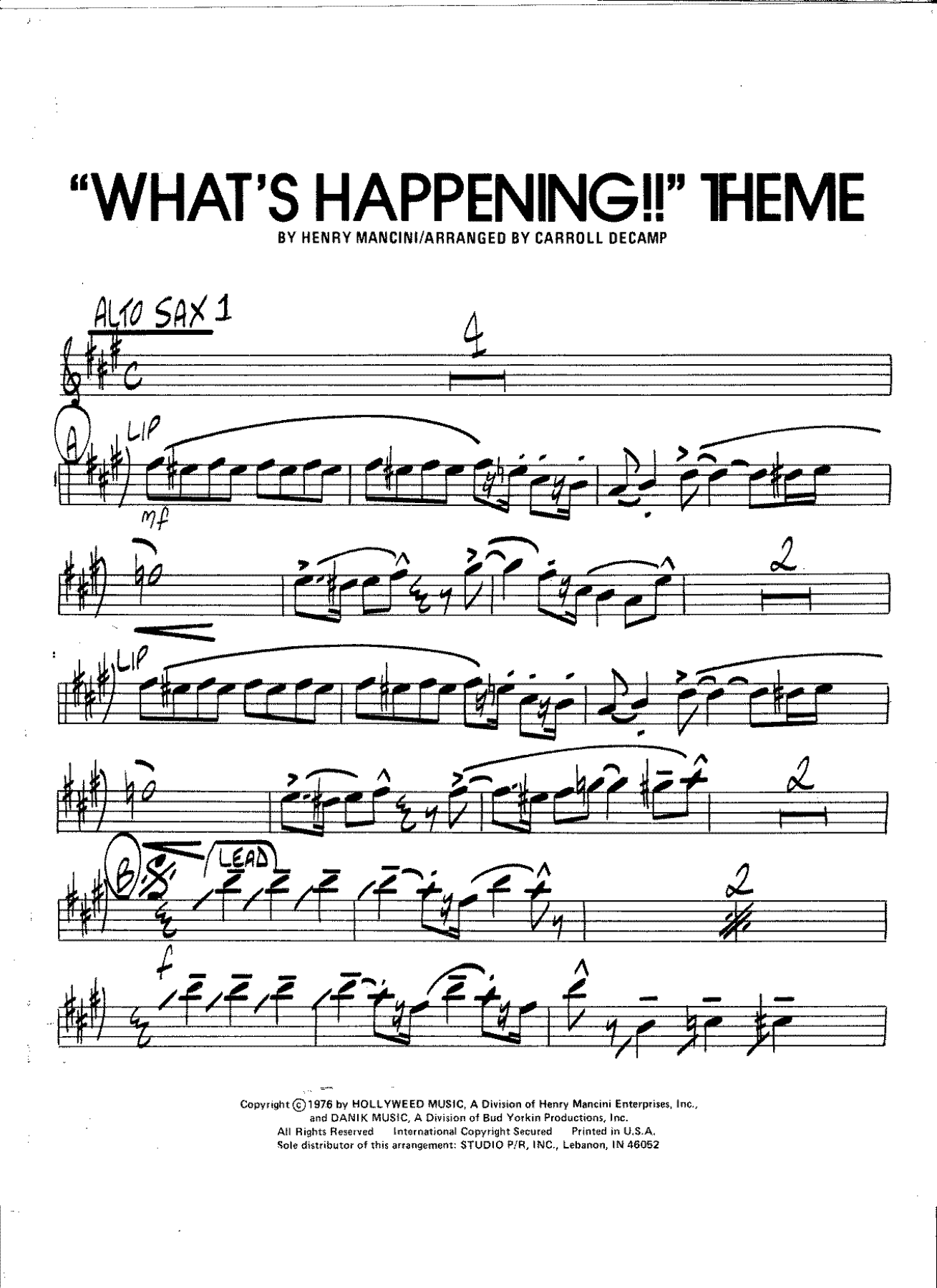 What's Happening Theme — sheet music cover (first page)