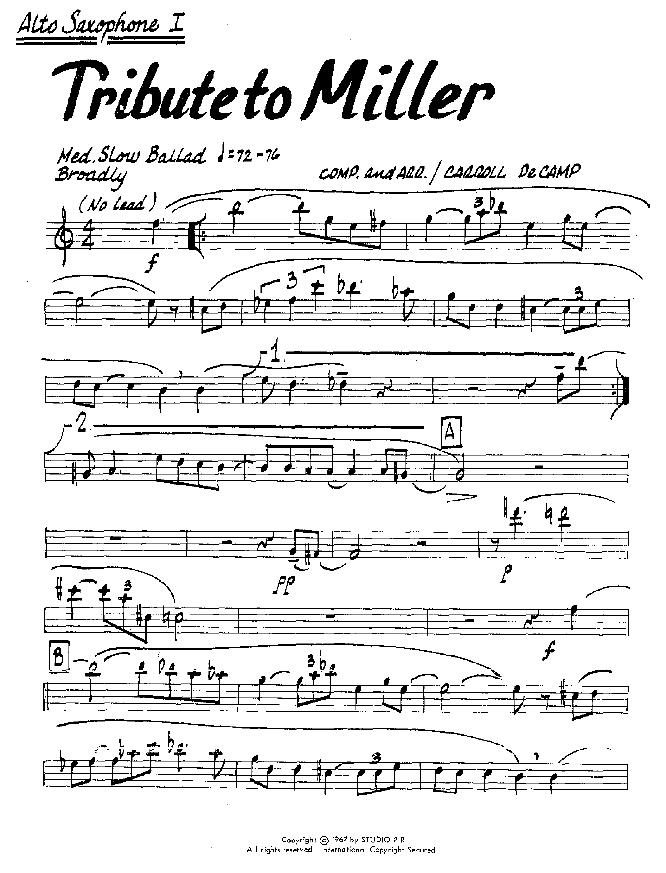 Tribute To Miller — Big Band sheet music arranged by C.DeCamp | Jazz Standard