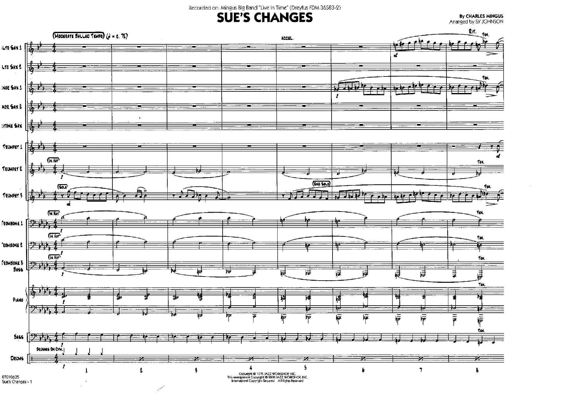 Sue's Changes (Ch.Mingus) Sy Johnson — Big Band sheet music arranged by Charles Mingus | Jazz Standard