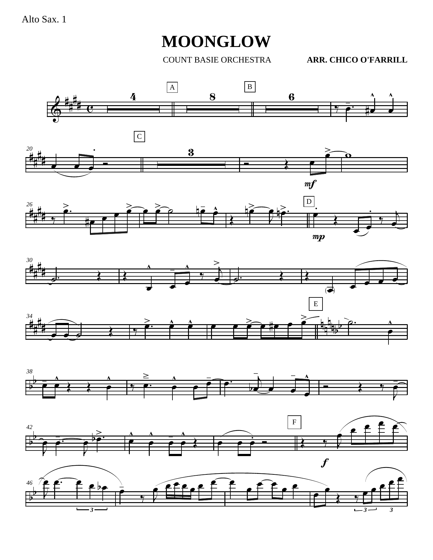 Moonglow (C.O'Farrill) C.Basie — Big Band sheet music arranged by Chico O'Farrill | Jazz Standard