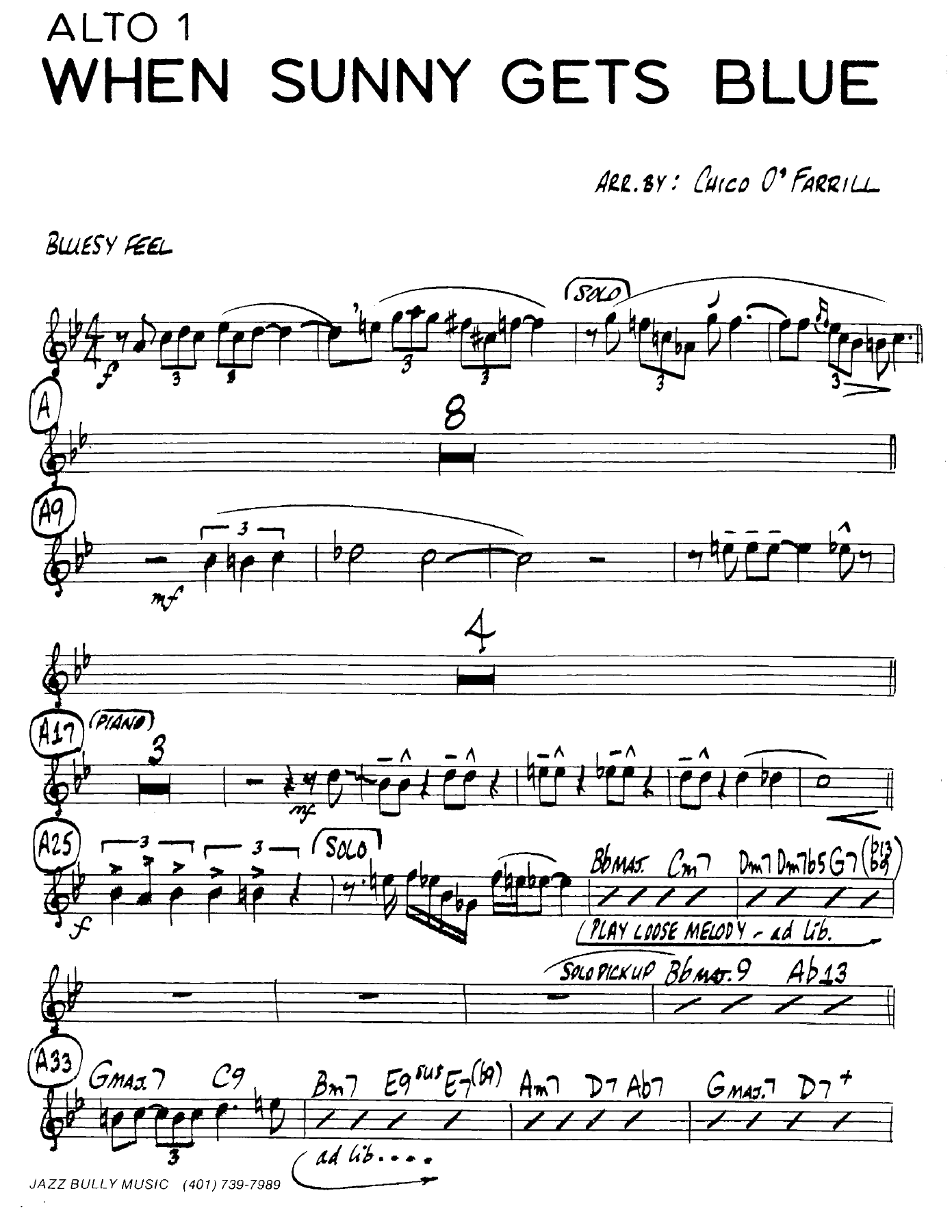 When Sunny Gets Blue — Big Band sheet music arranged by C.O'Farrill | Jazz Standard