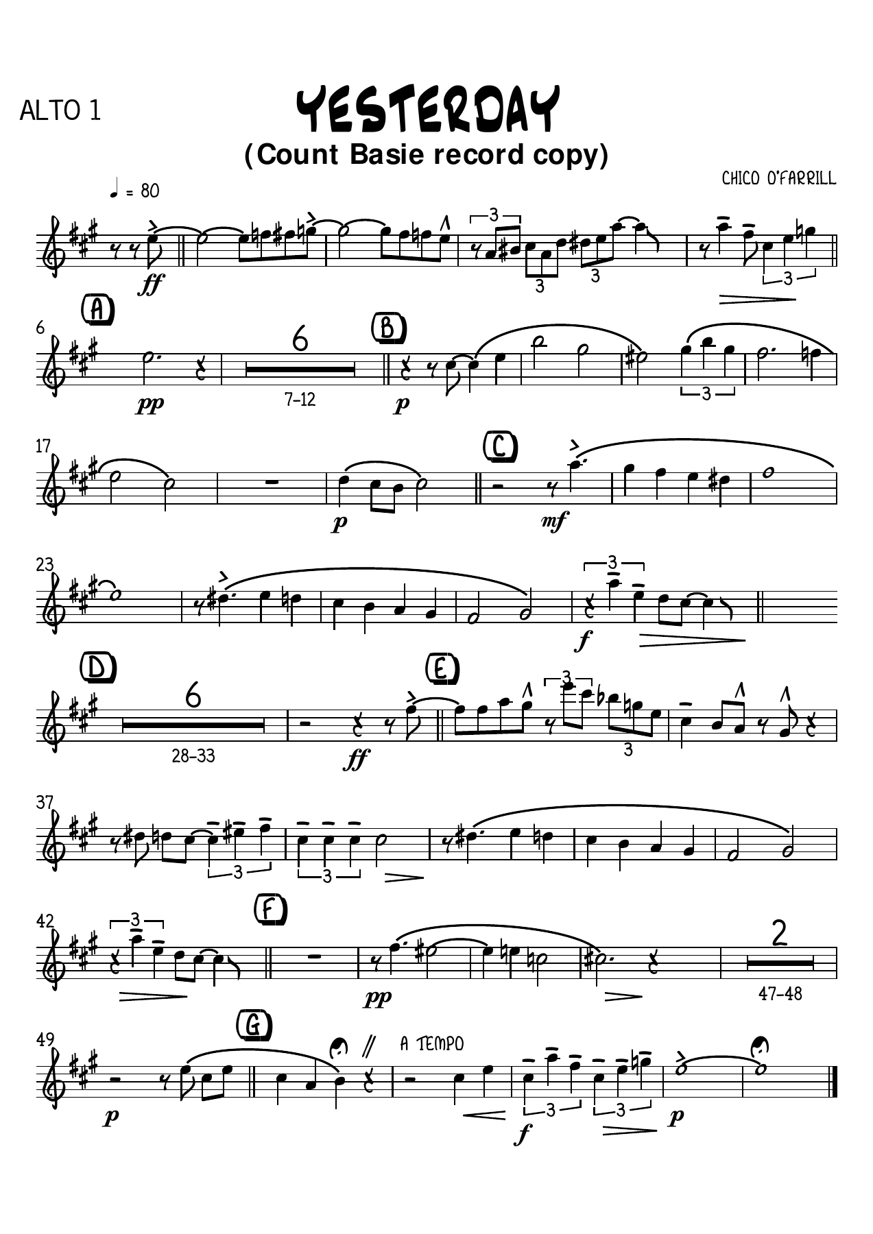 Yesterday (C.O'Farill) C.Basie — sheet music cover (first page)
