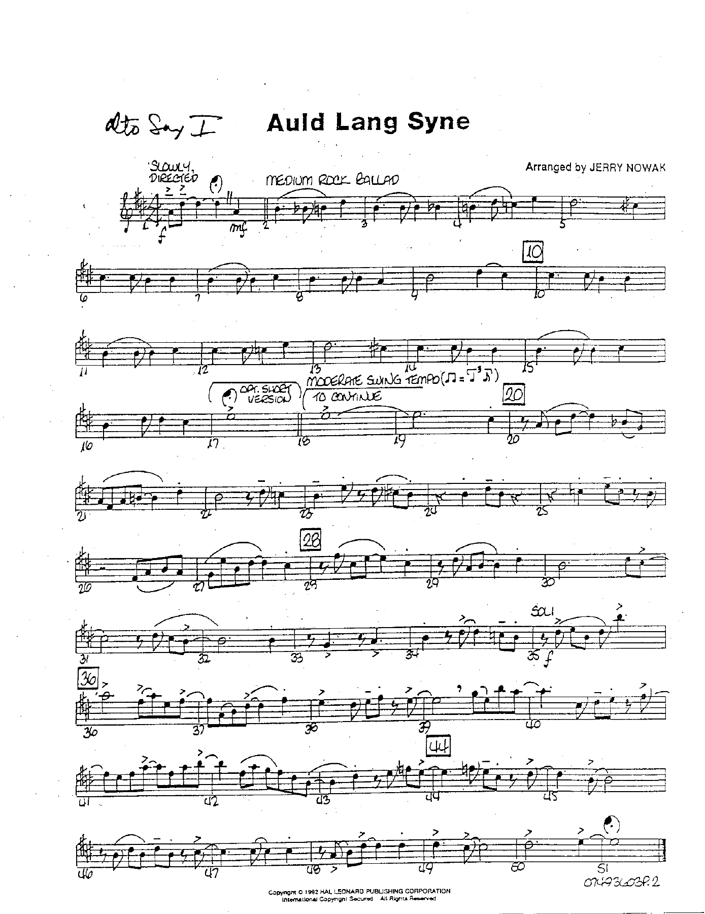 Auld Lang Syne — sheet music cover (first page)