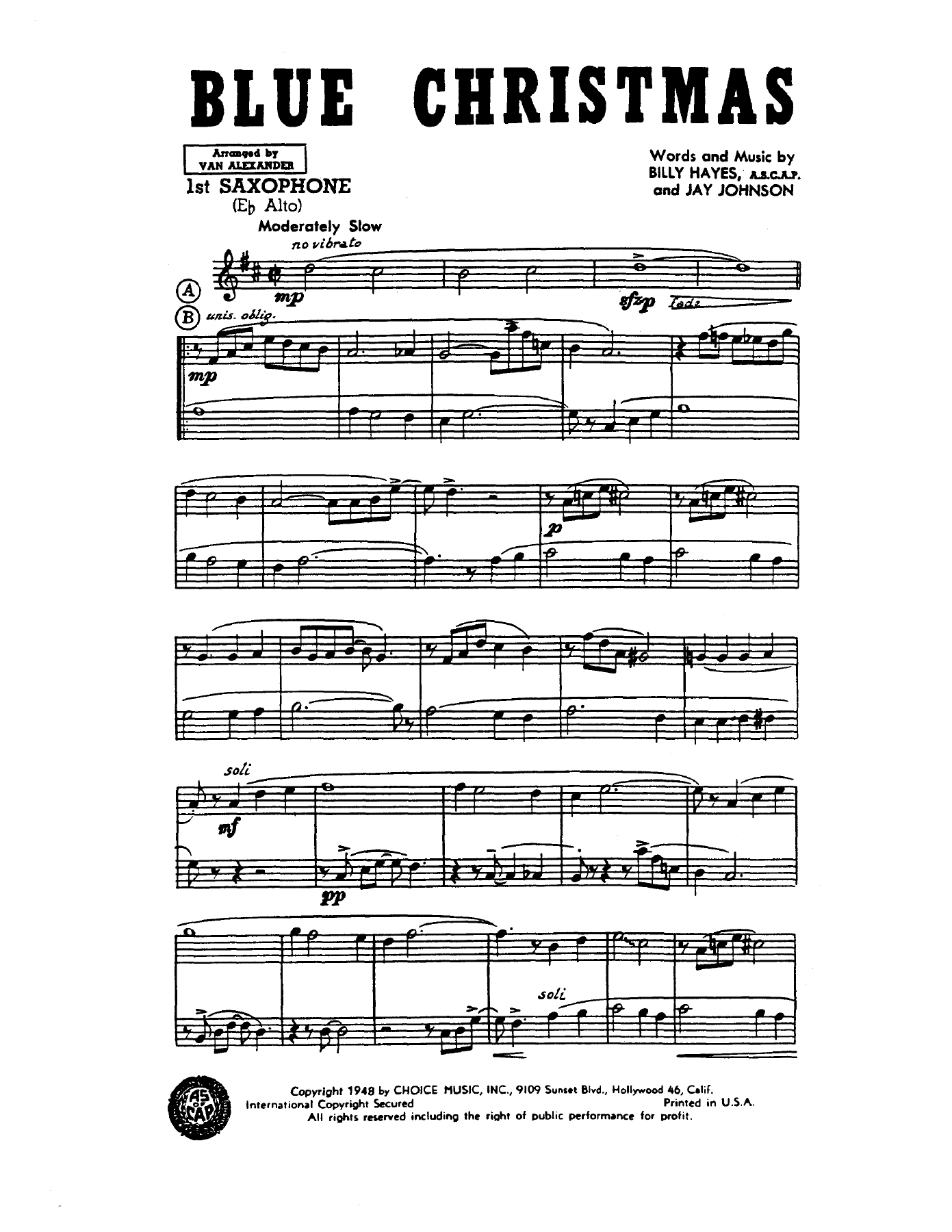 Blue Christmas — sheet music cover (first page)