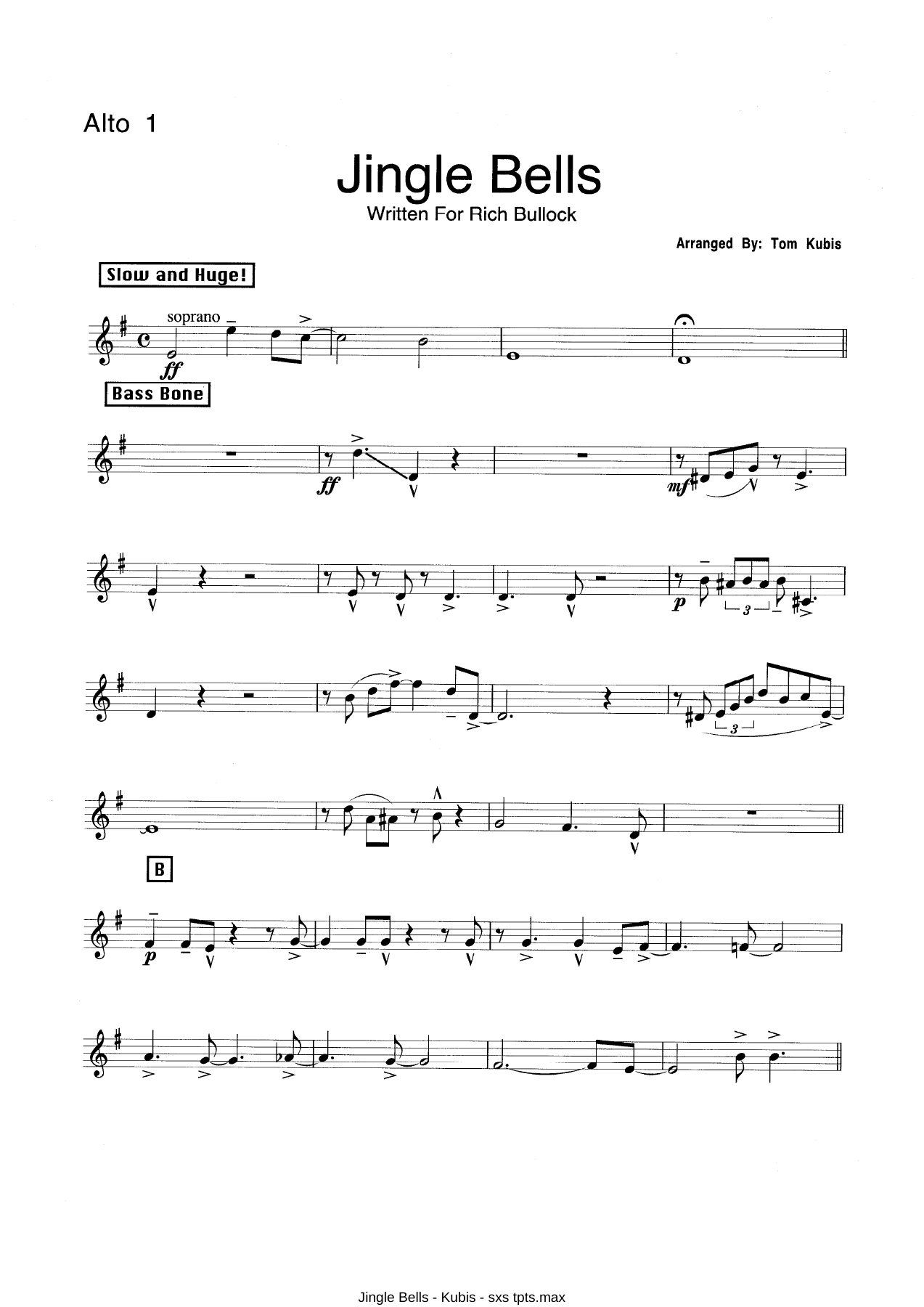 Jingle Bells — Big Band sheet music arranged by T.Kubis | Jazz Standard