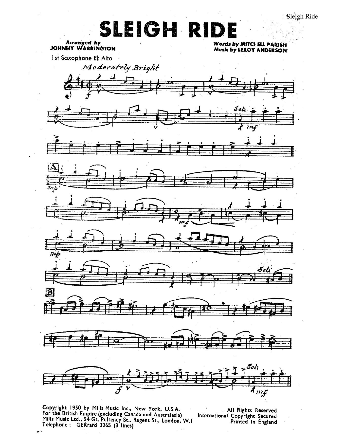 Sleigh Ride — sheet music cover (first page)