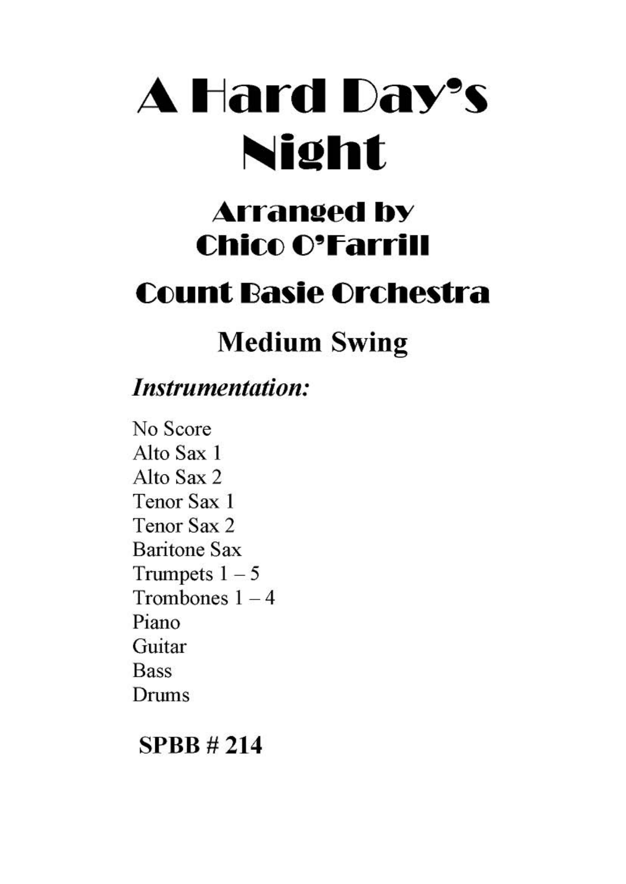 A Hard Day's Night (C.O'Farrill) C.Basie — Big Band sheet music by Count Basie | Jazz Standard