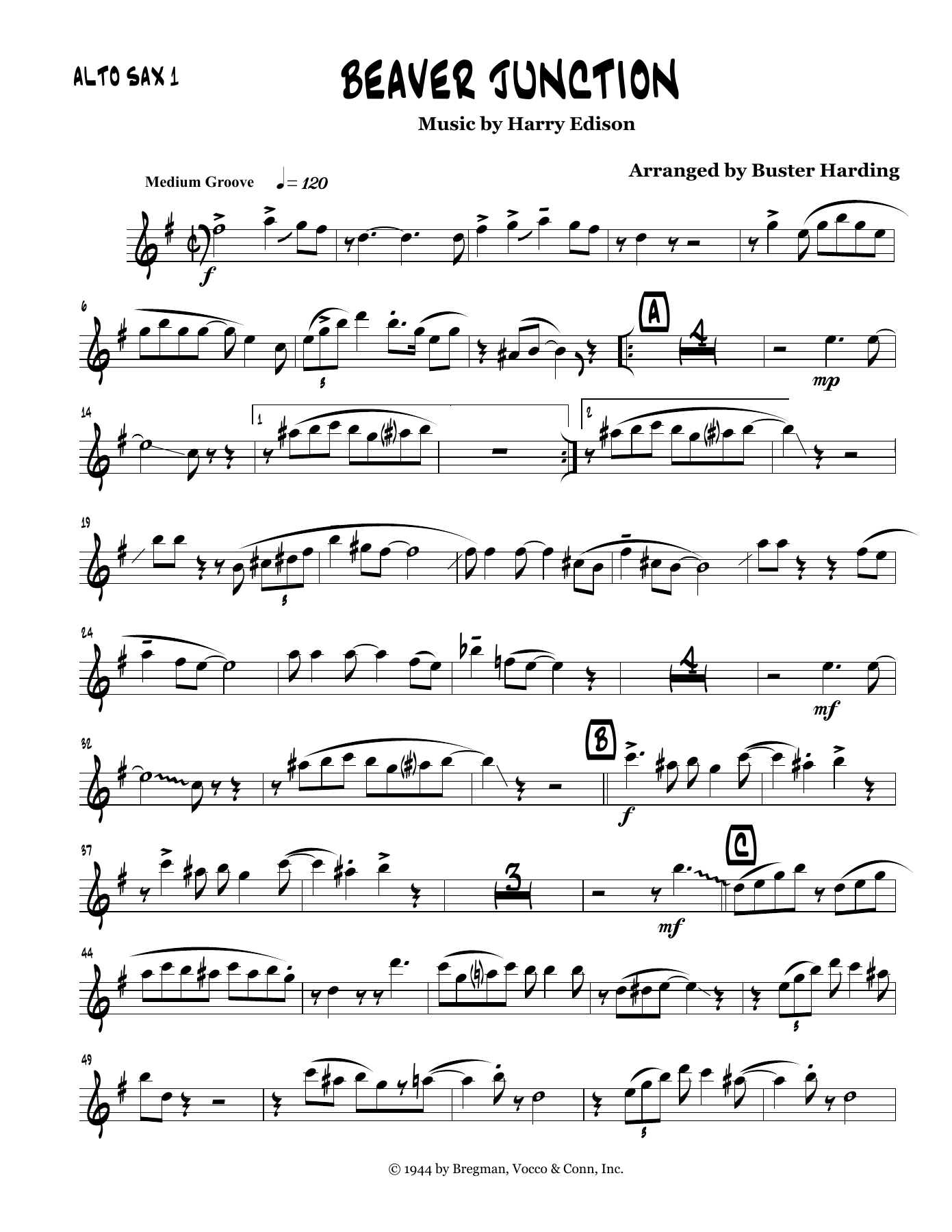 Beaver Junction (B.Harding) H.Edison C.Basie — Big Band sheet music arranged by Count Basie | Jazz Standard