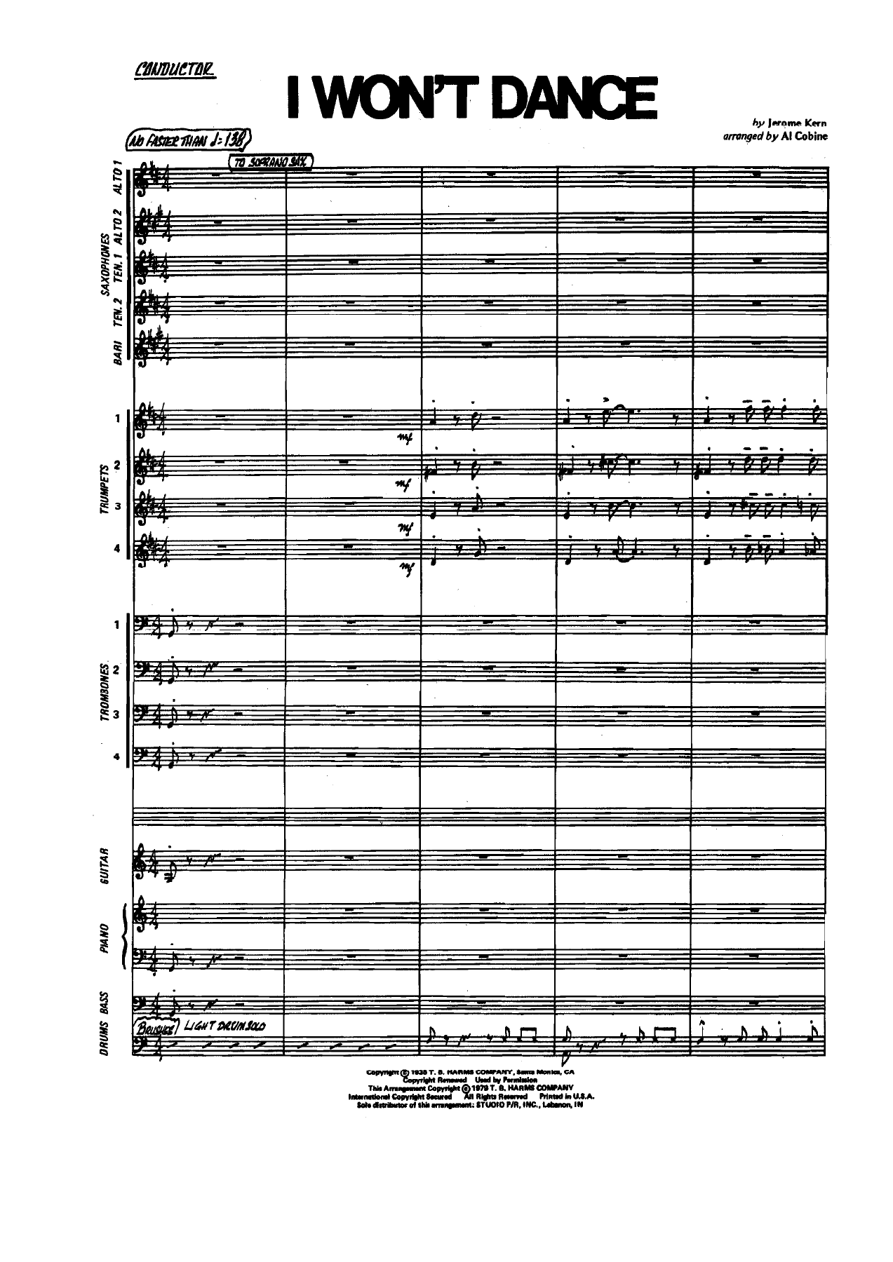 I Won't Dance — Big Band sheet music arranged by Al Cobine | Dance