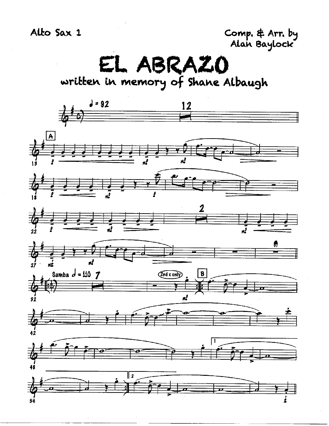 El Abrazo — Big Band sheet music arranged by A.Baylock | Jazz Standard