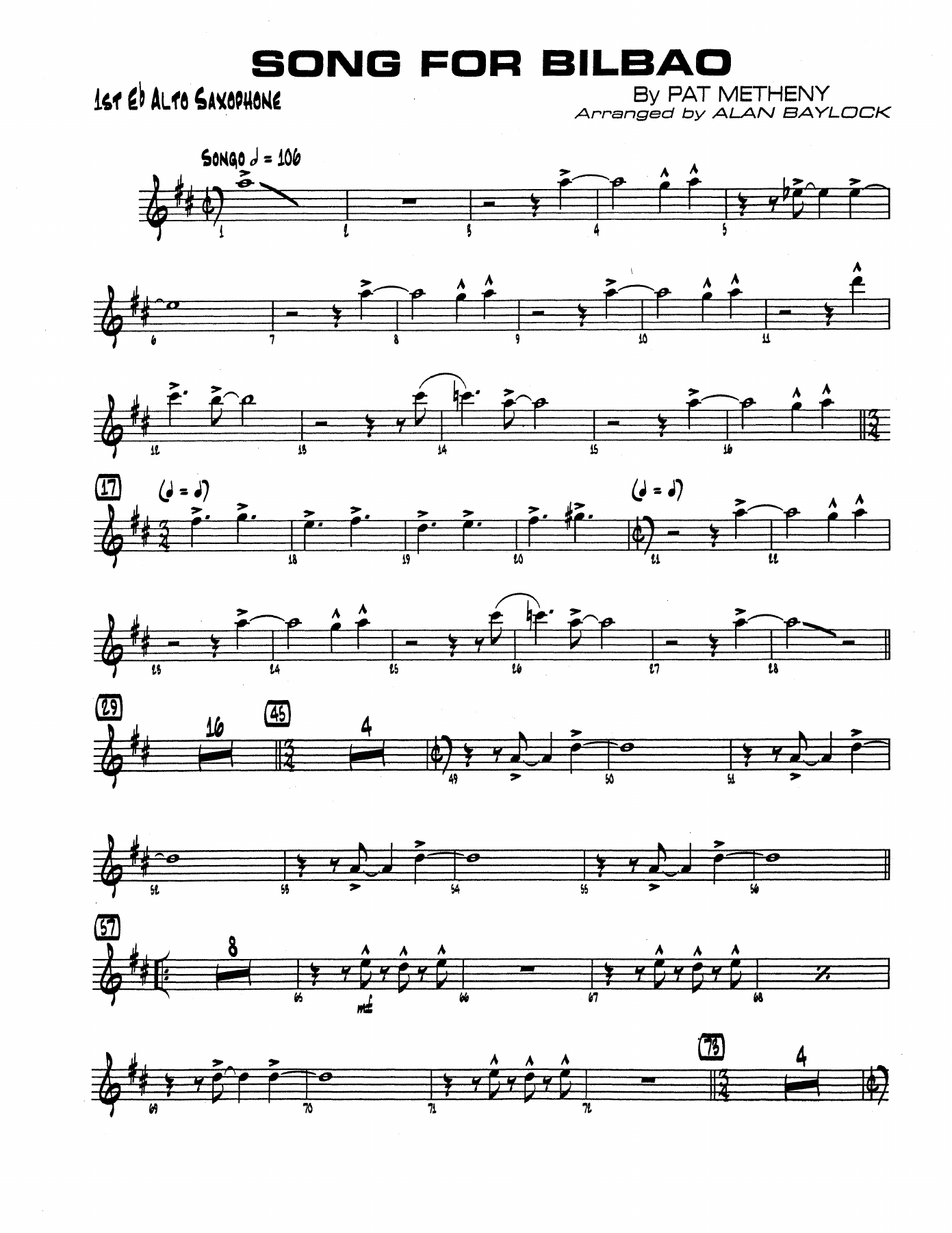 Song For Bilbao — sheet music cover (first page)