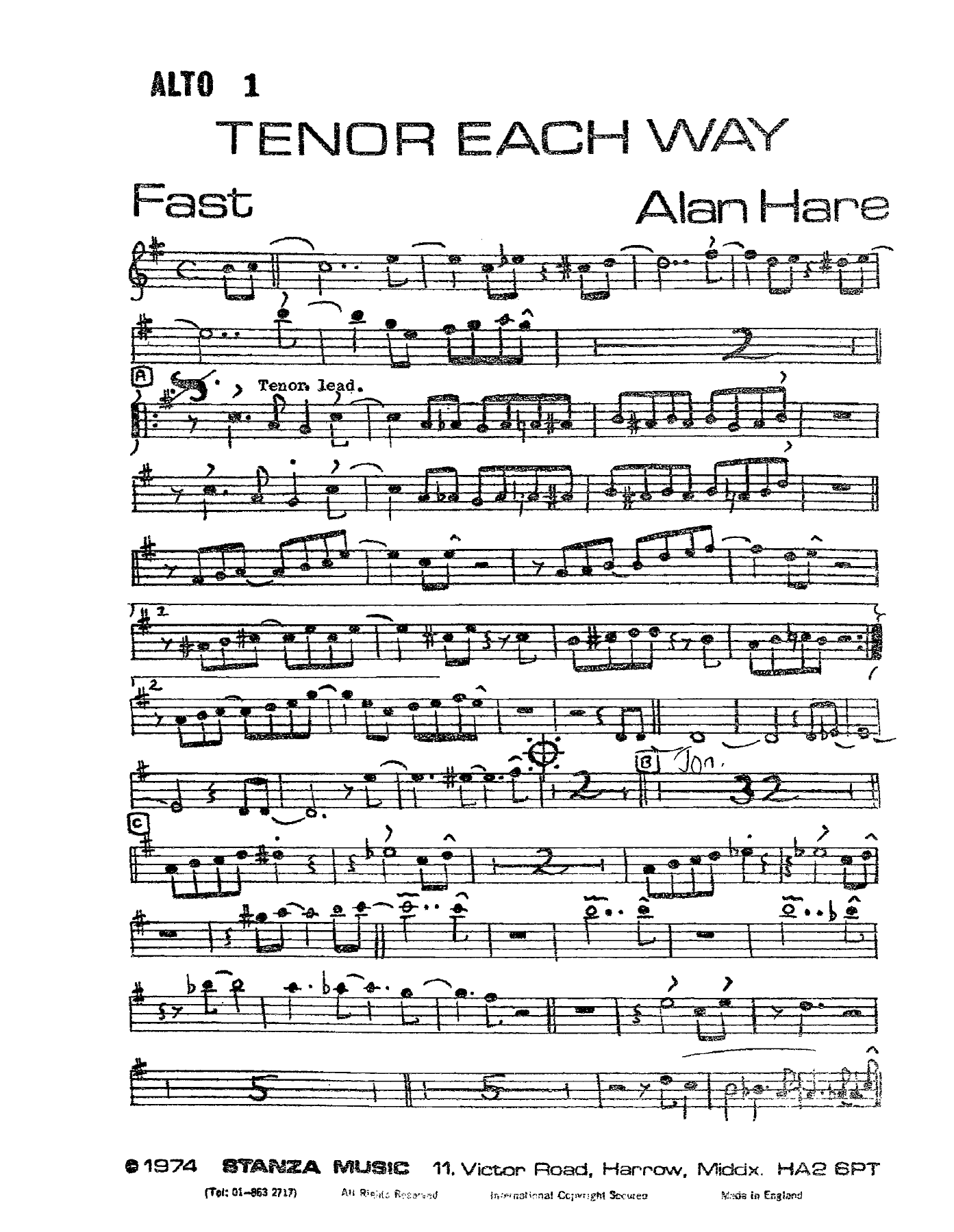 Tenor Each Way — sheet music cover (first page)