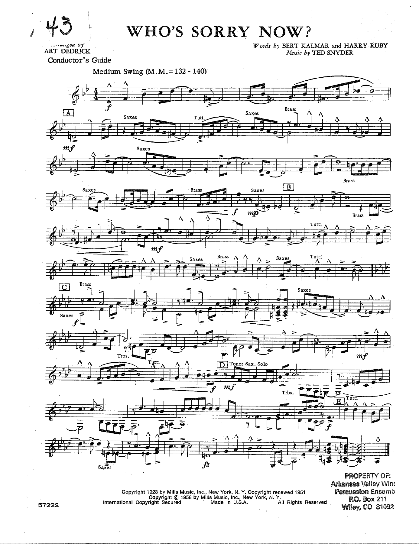 Who's Sorry Now — sheet music cover (first page)