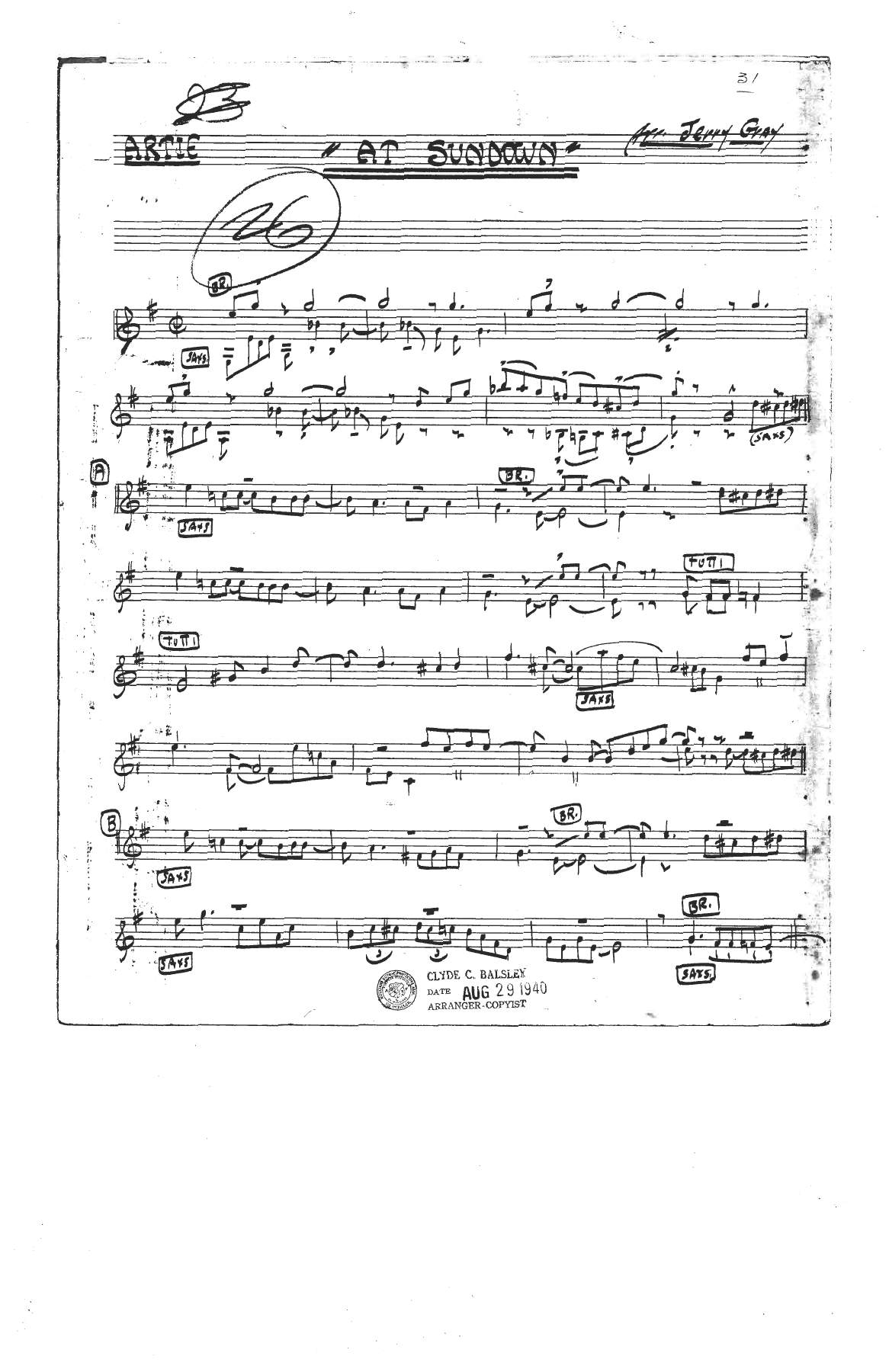 At Sundown — sheet music preview