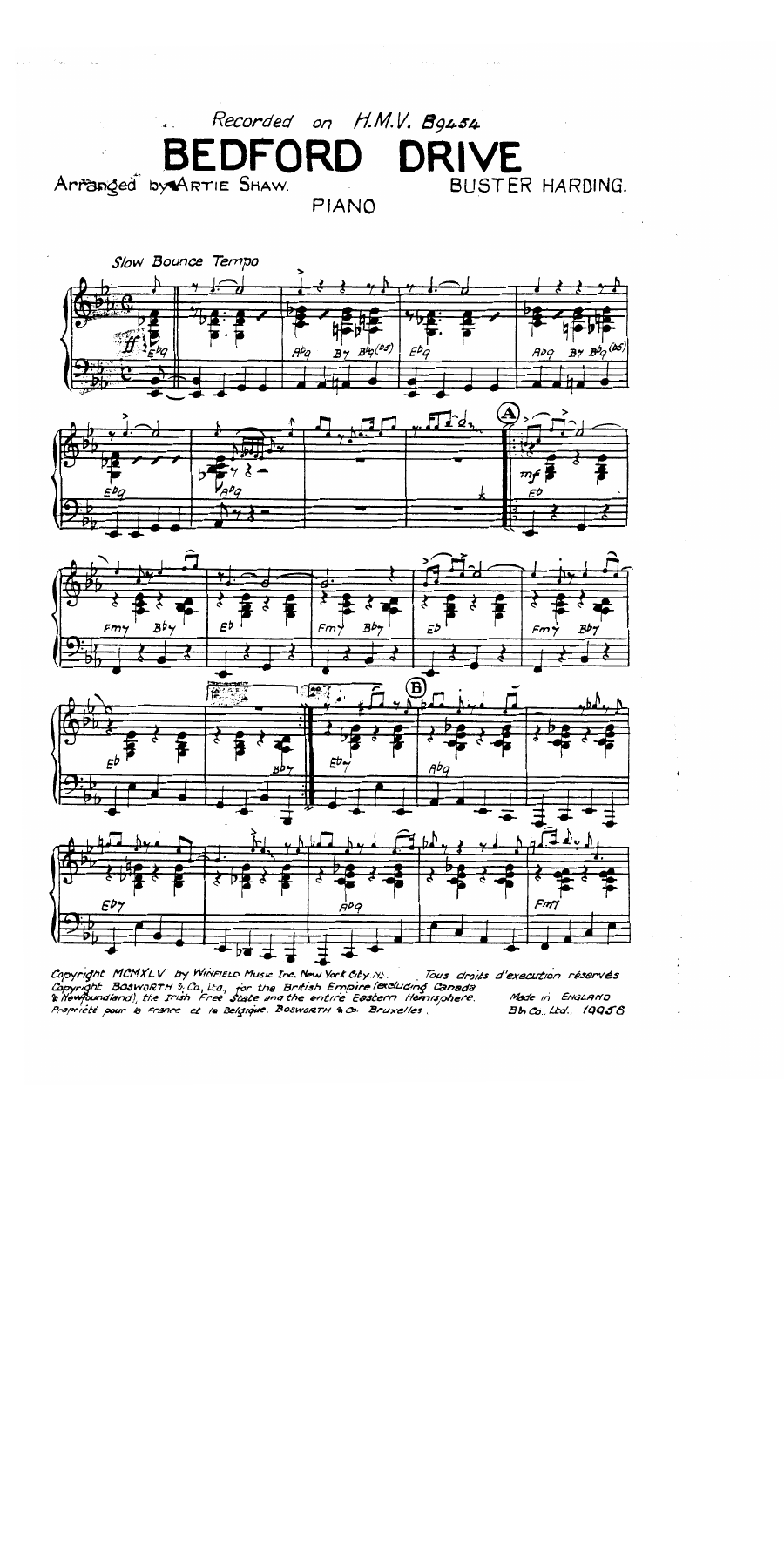 Bedford Drive — sheet music cover (first page)