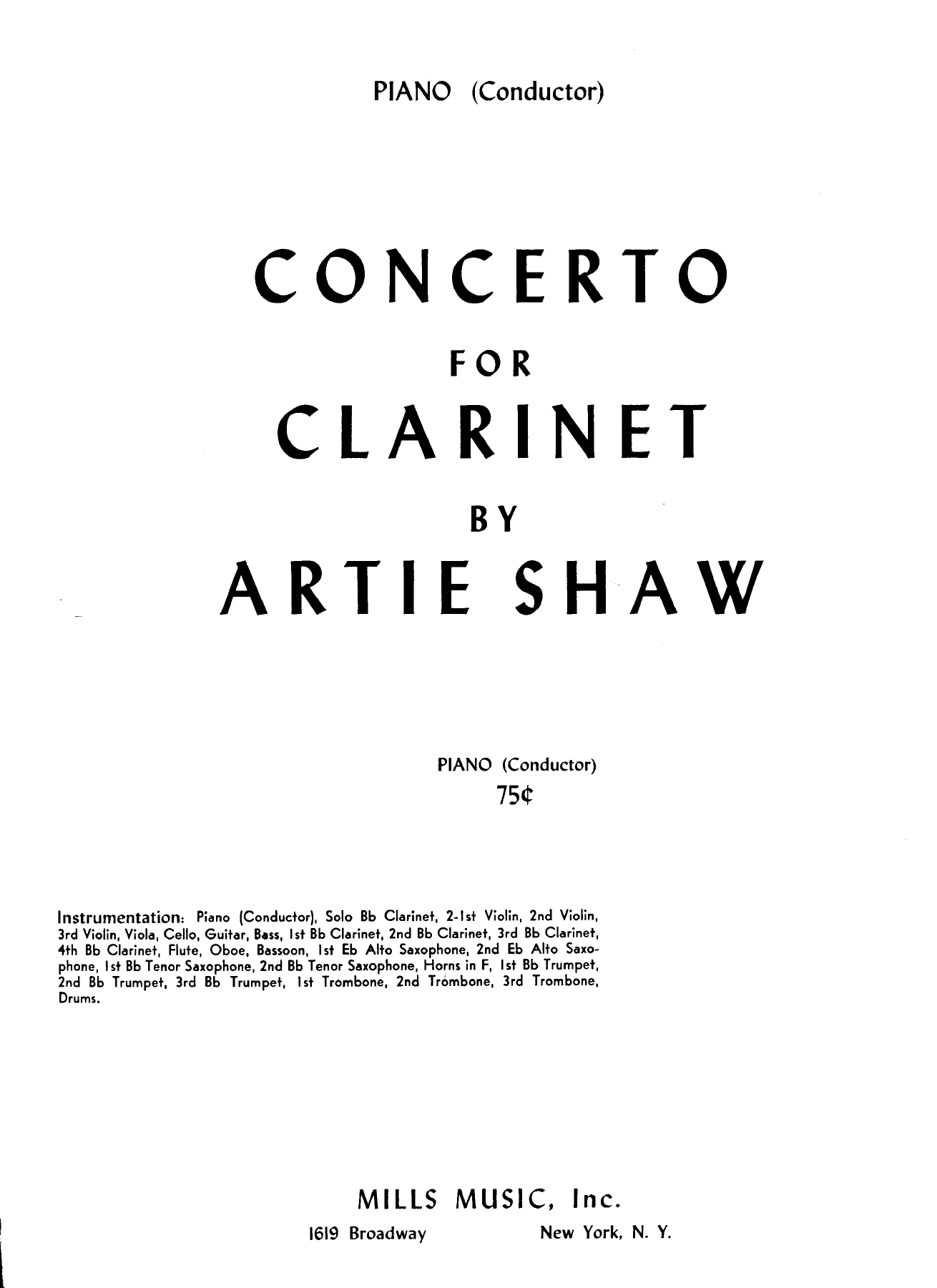 Concerto For Clarinet — sheet music cover (first page)