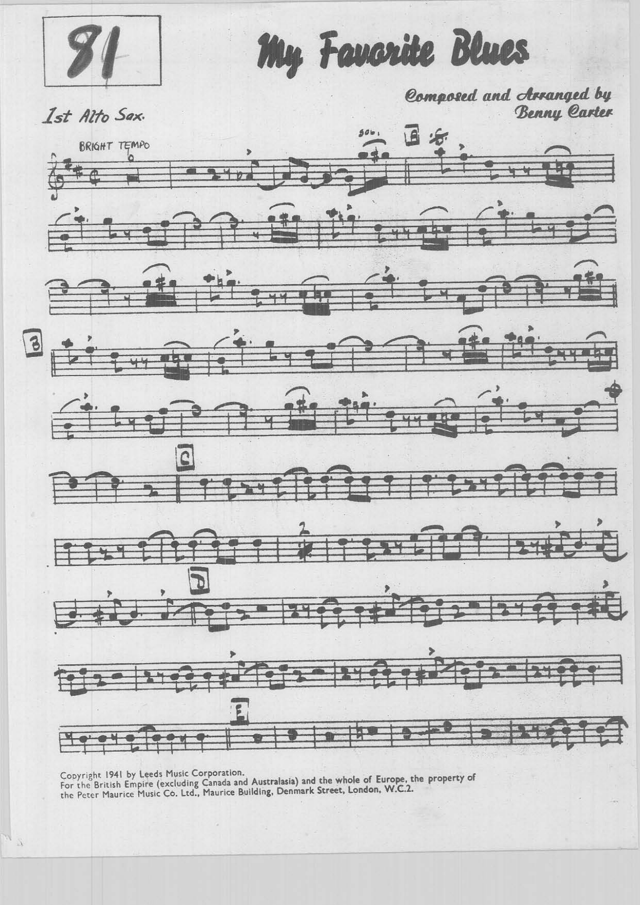 My Favorite Blues — Big Band sheet music arranged by B.Carter | Jazz Standard