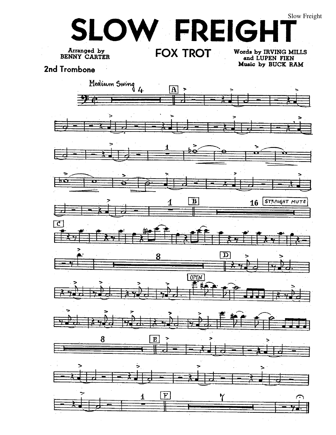Slow Freight — sheet music cover (first page)