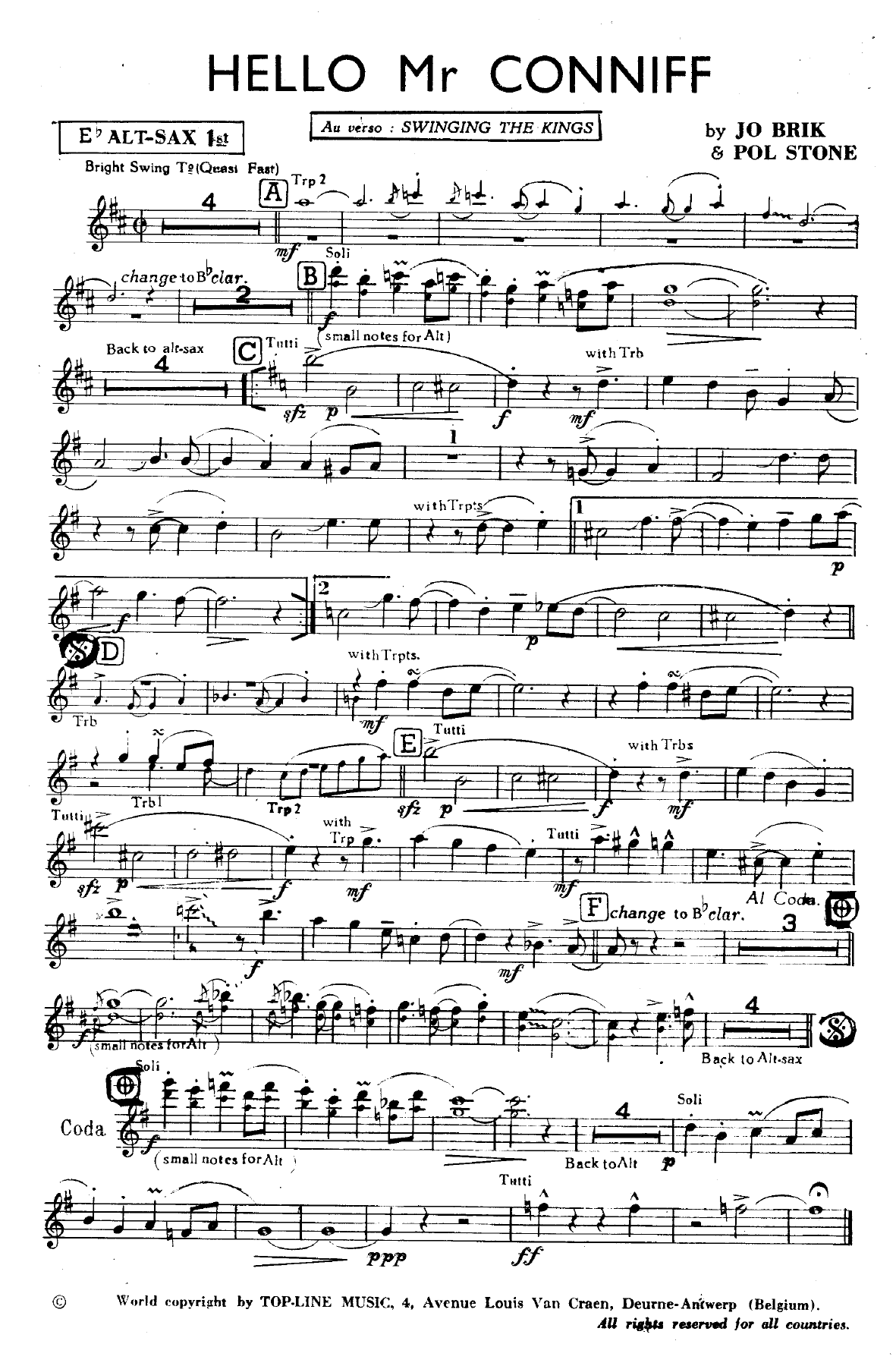 Hello Mr Conniff — sheet music cover (first page)