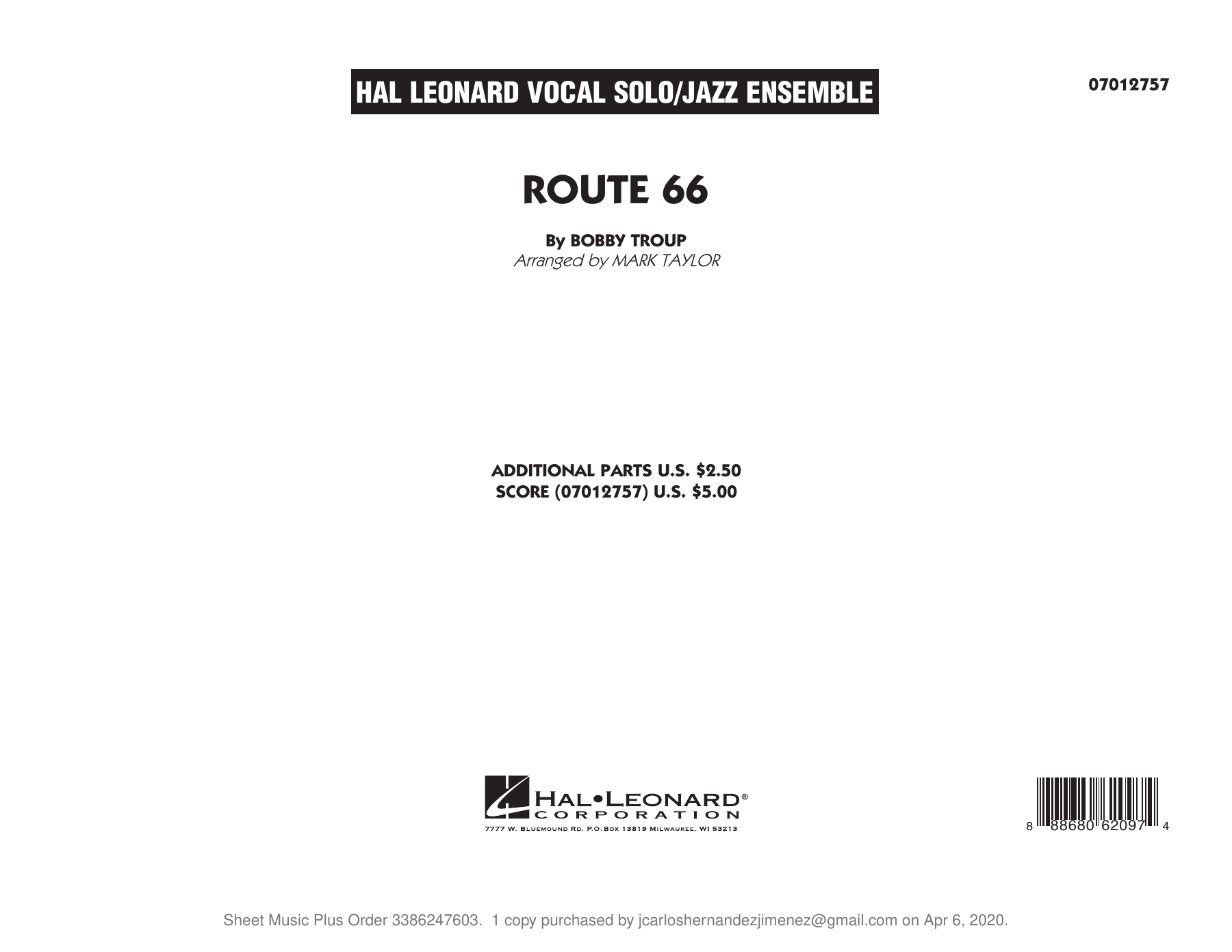 Route 66 — sheet music cover (first page)