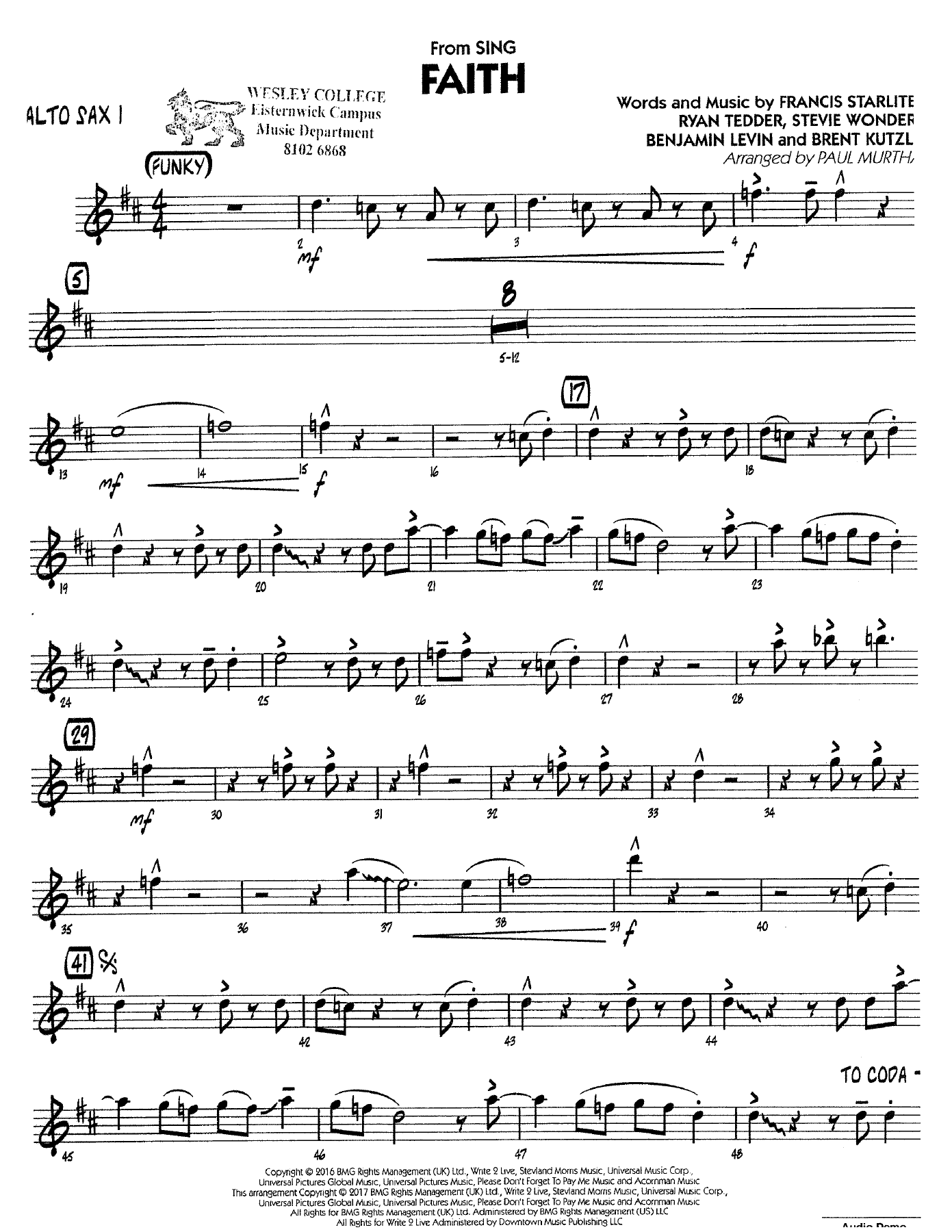 Faith — sheet music cover (first page)