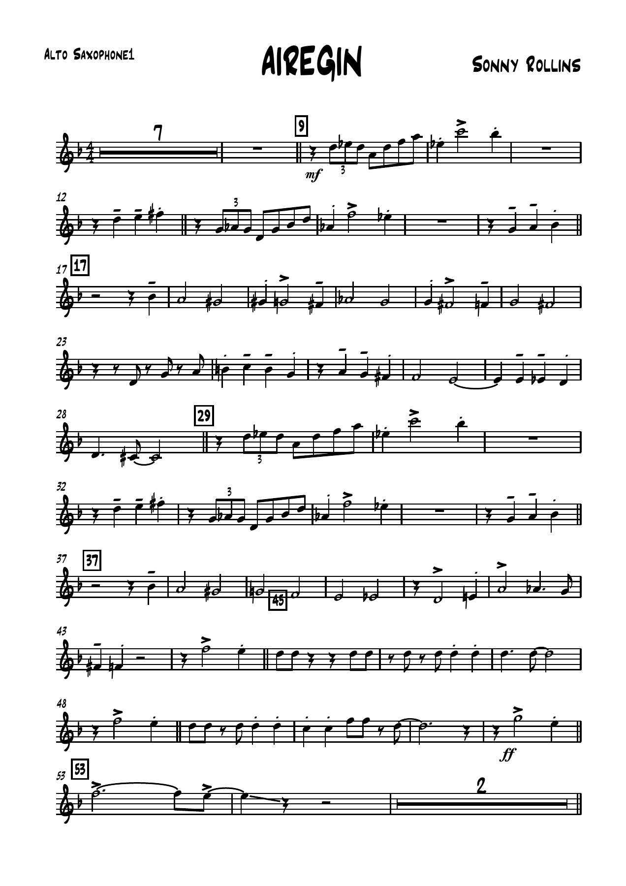 Airegin — sheet music cover (first page)