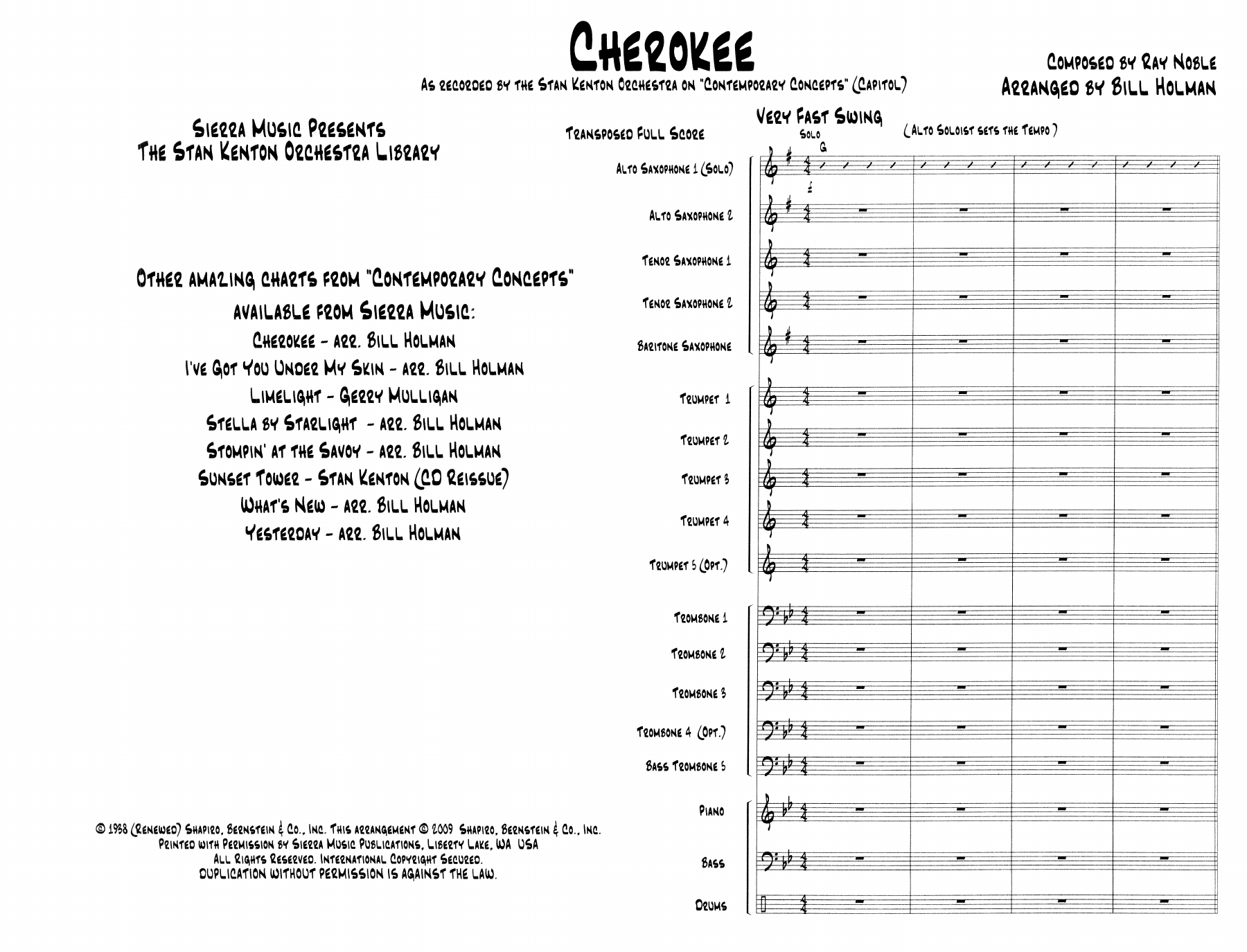 Cherokee — sheet music cover (first page)