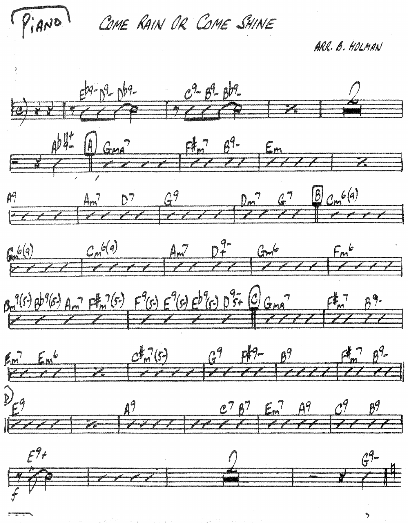 Come Rain Or Come Shine — Big Band sheet music arranged by B.Holman | Jazz Standard
