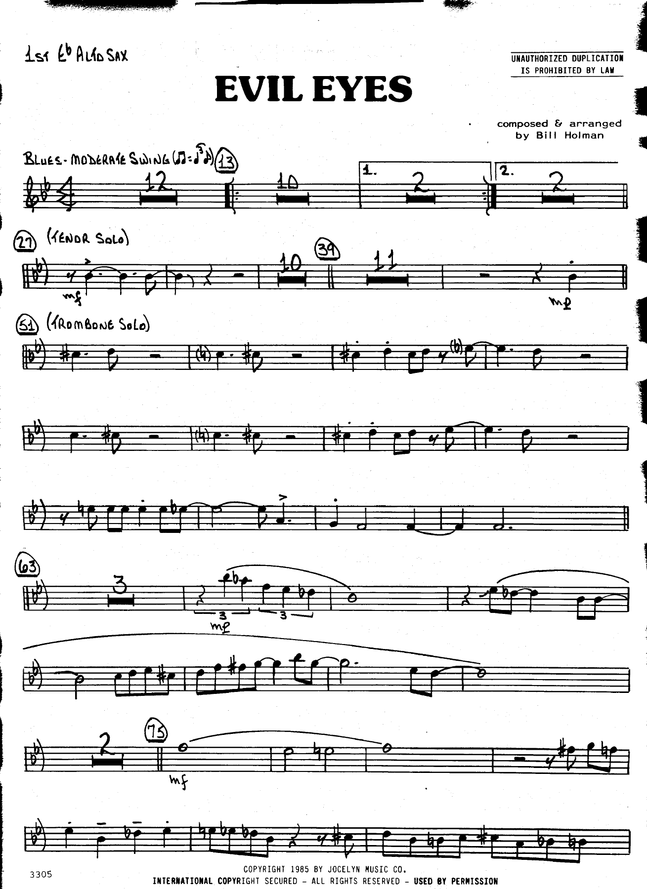 Evil Eyes — sheet music cover (first page)
