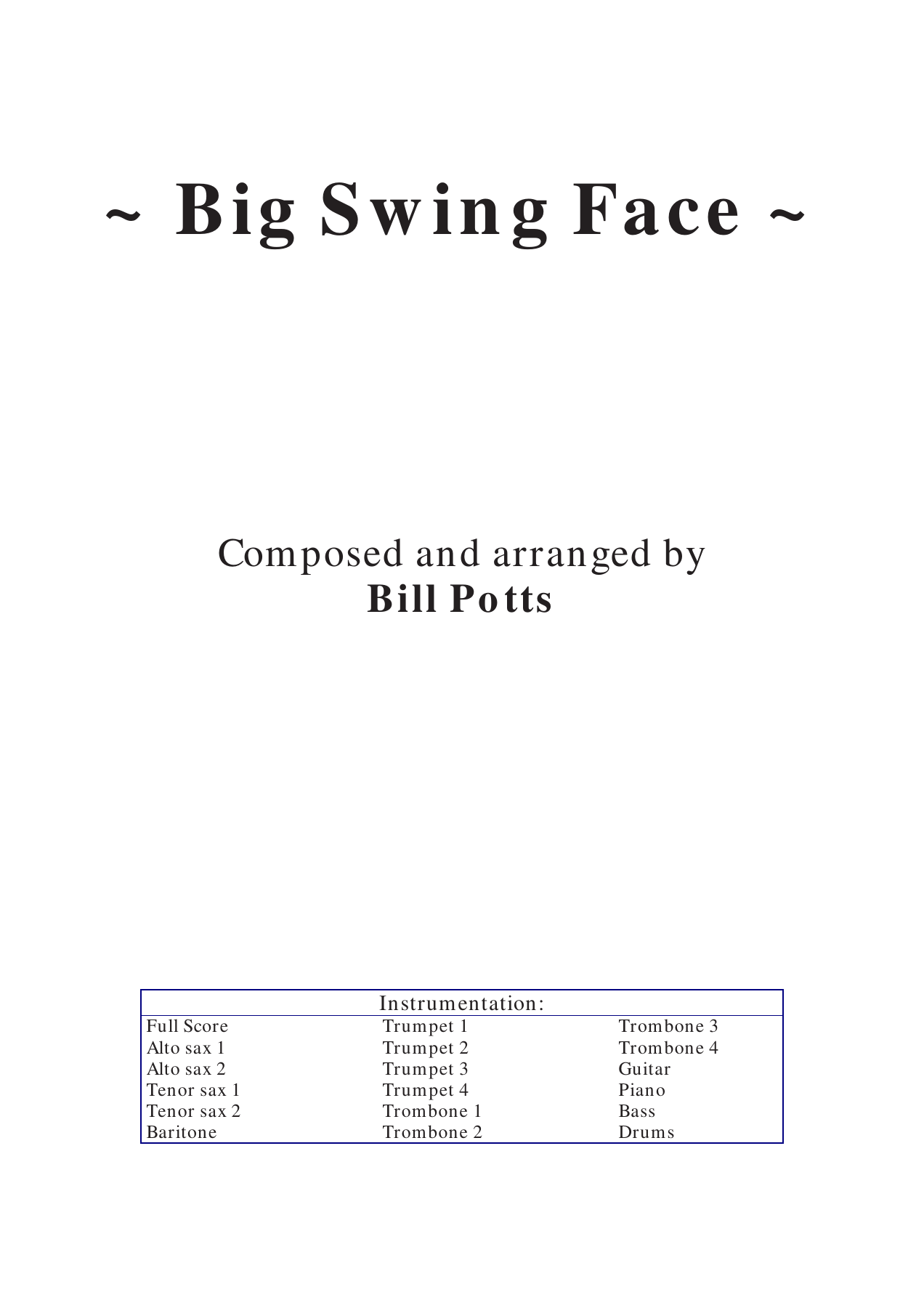 Big Swing Face (B.Potts) 85 MP3 — Big Band sheet music arranged by Bill Potts | Jazz Standard