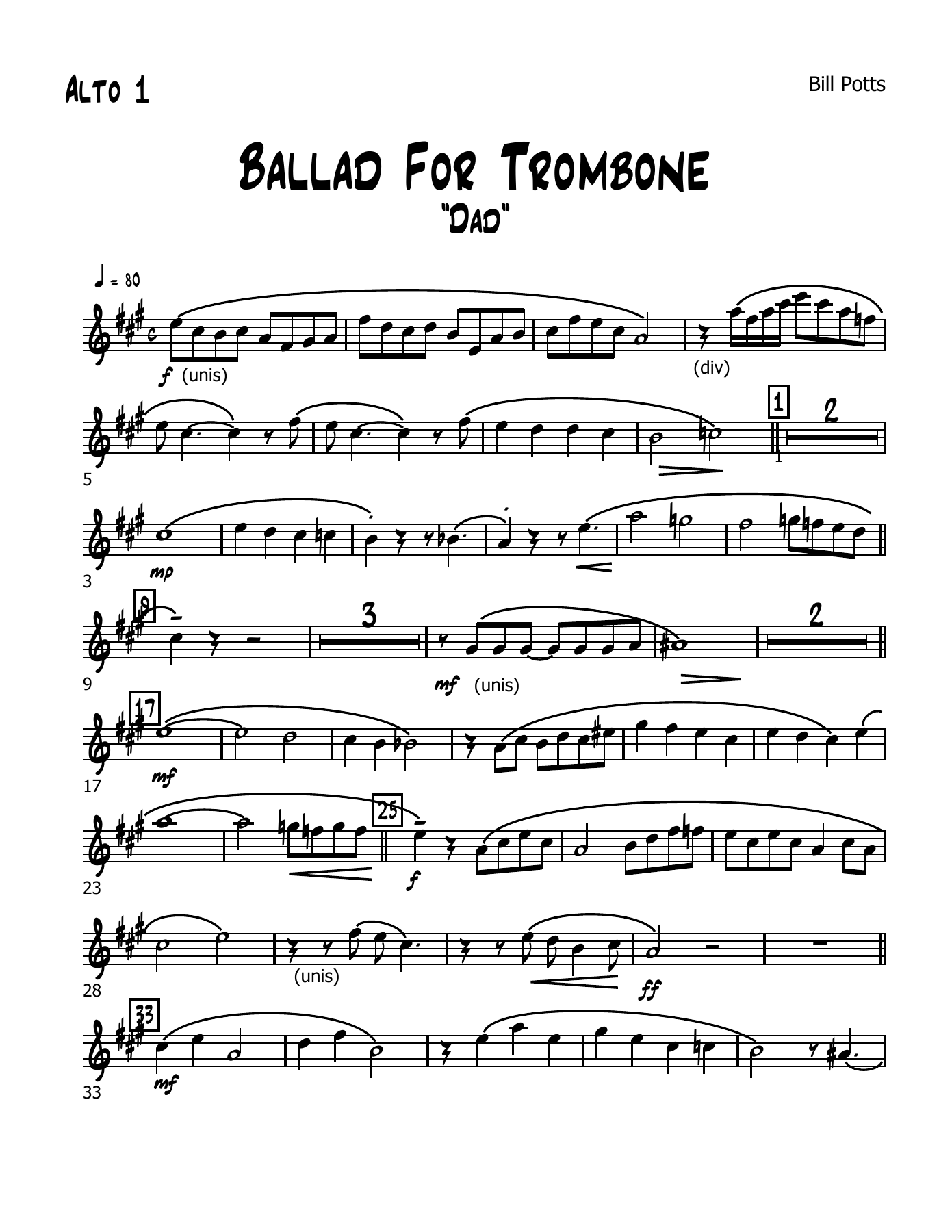 Dad - Ballad For Trombone — Big Band sheet music arranged by B.Potts | Jazz Standard