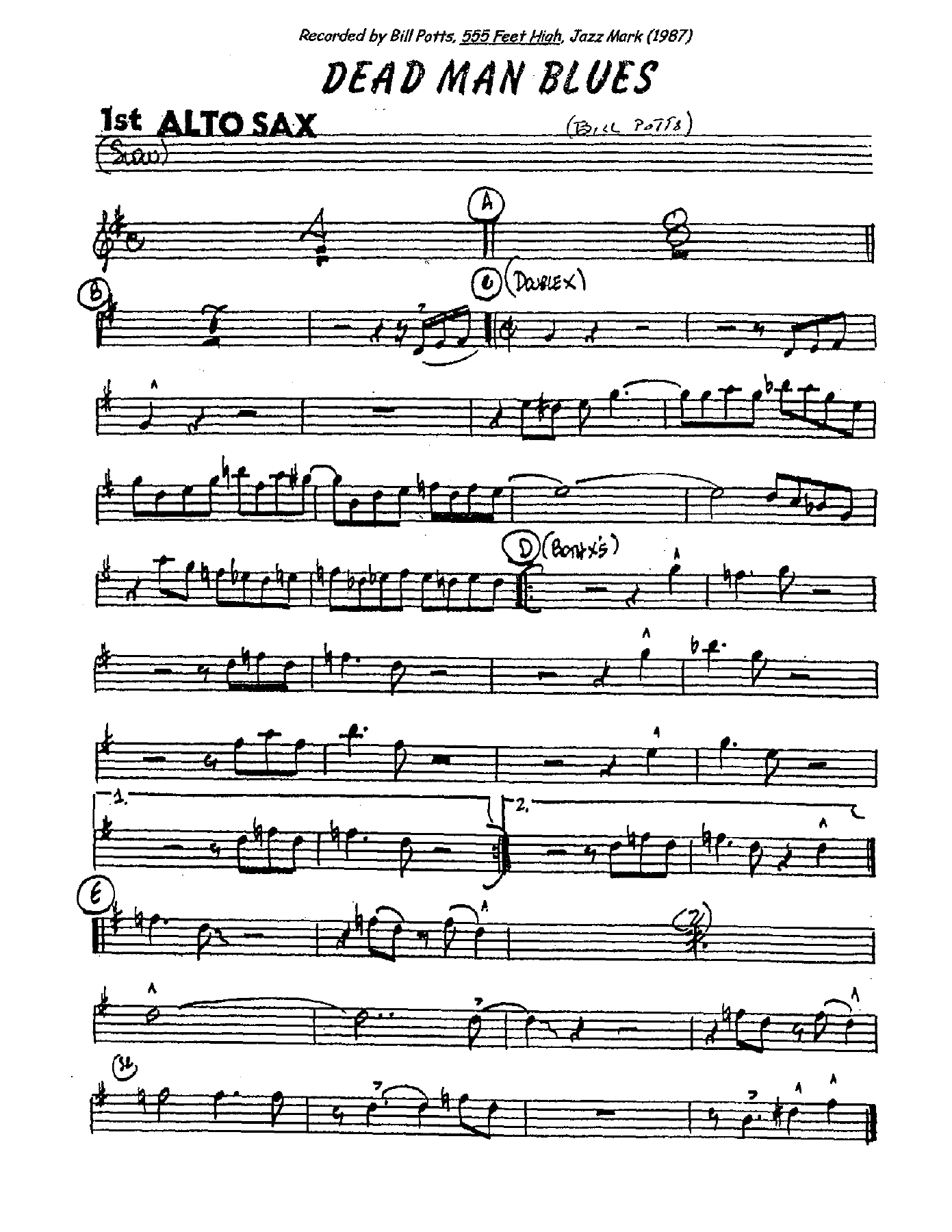 Dead Man's Blues — sheet music cover (first page)
