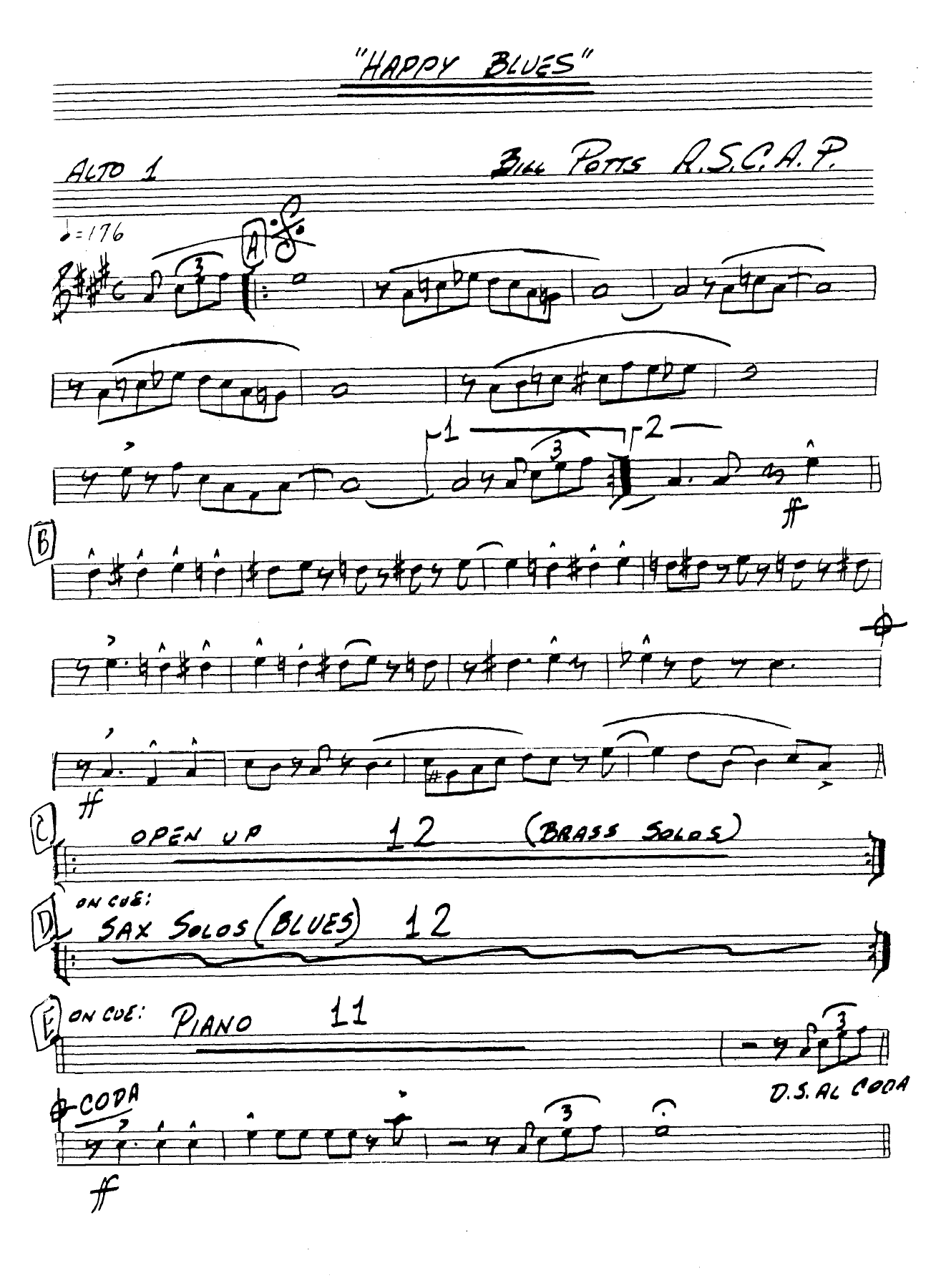 Happy Blues — Big Band sheet music arranged by B.Potts | Jazz Standard