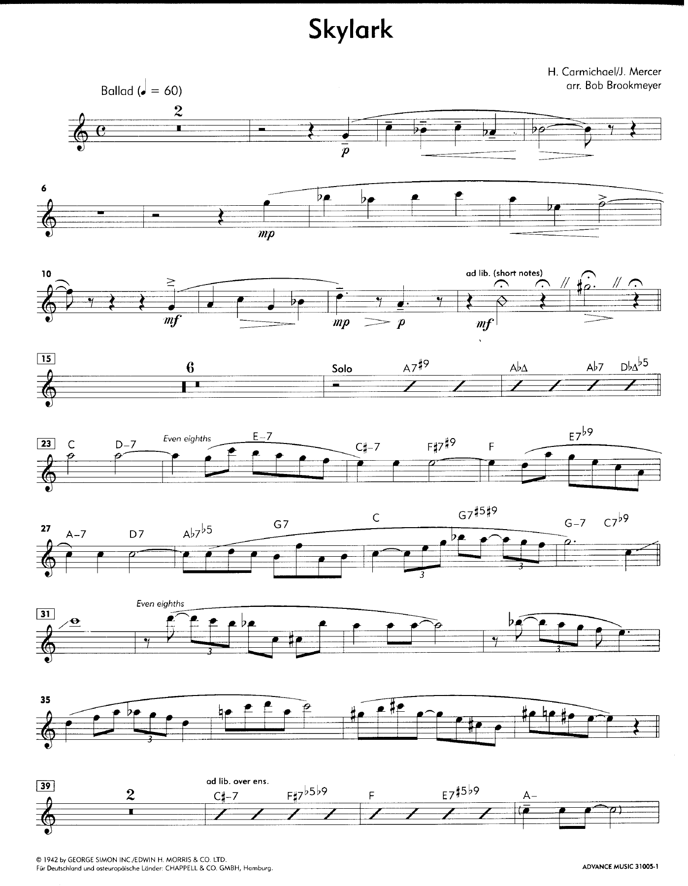 Skylark — sheet music cover (first page)