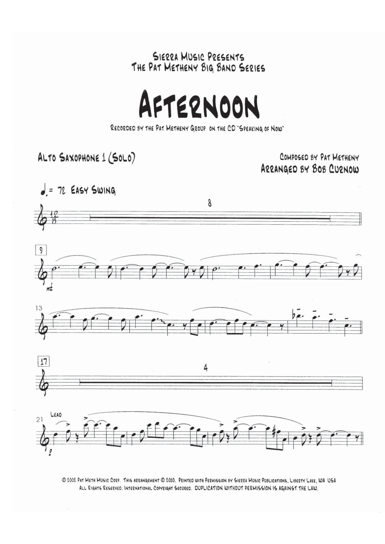 Afternoon — Big Band sheet music arranged by B.Curnow | Jazz Standard