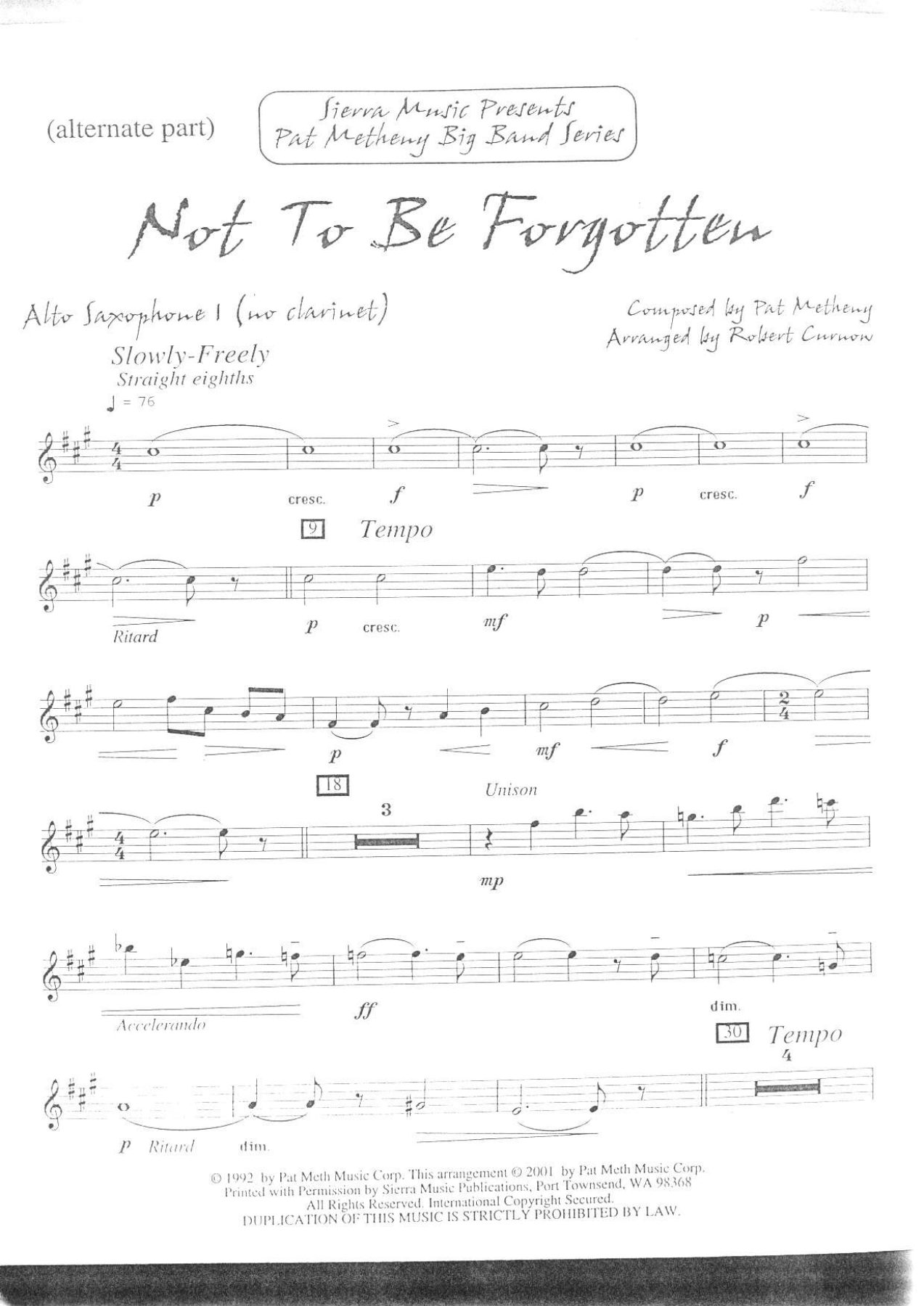 Not To Be Forgotten — sheet music cover (first page)