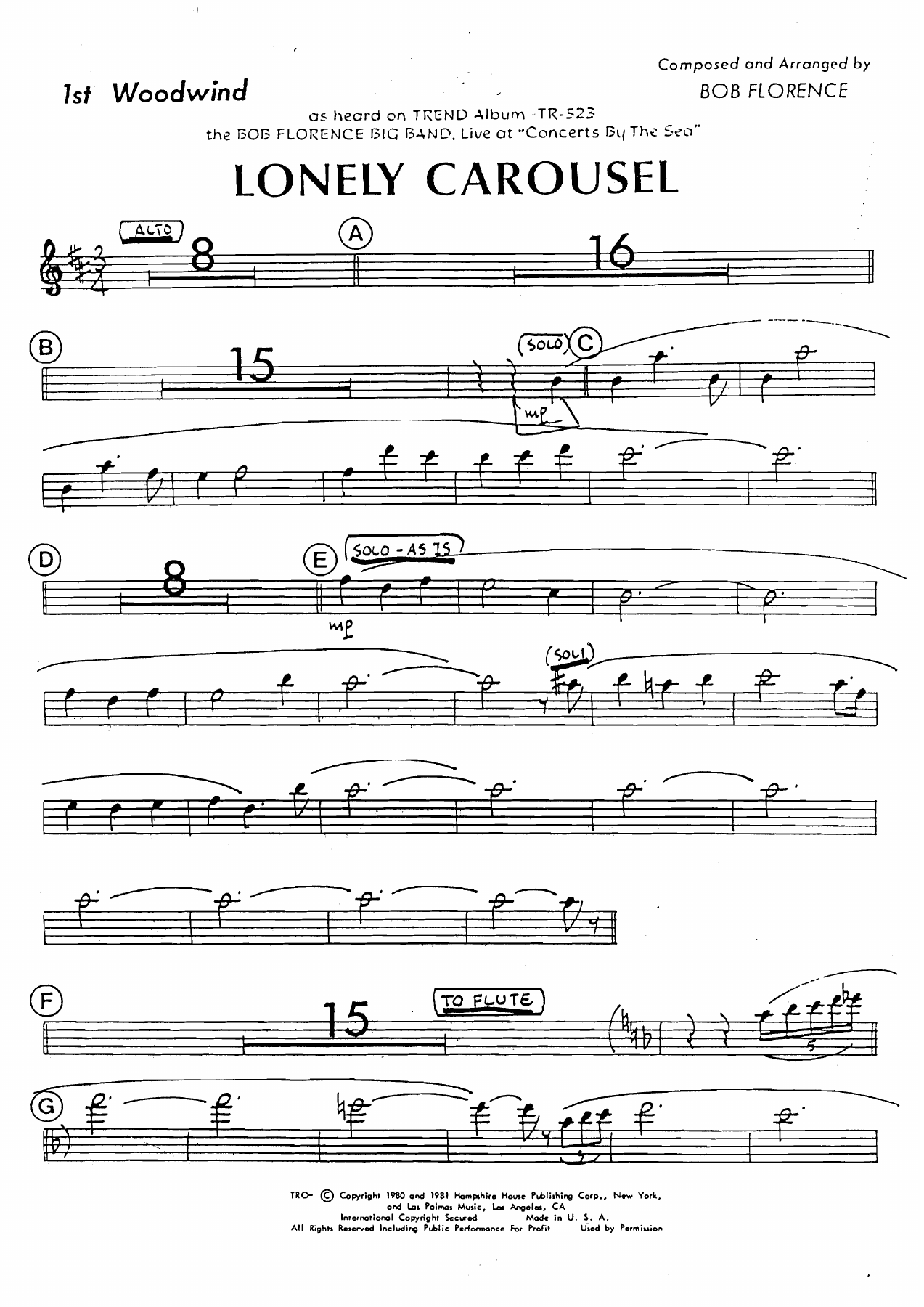 Lonely Carousel — sheet music cover (first page)