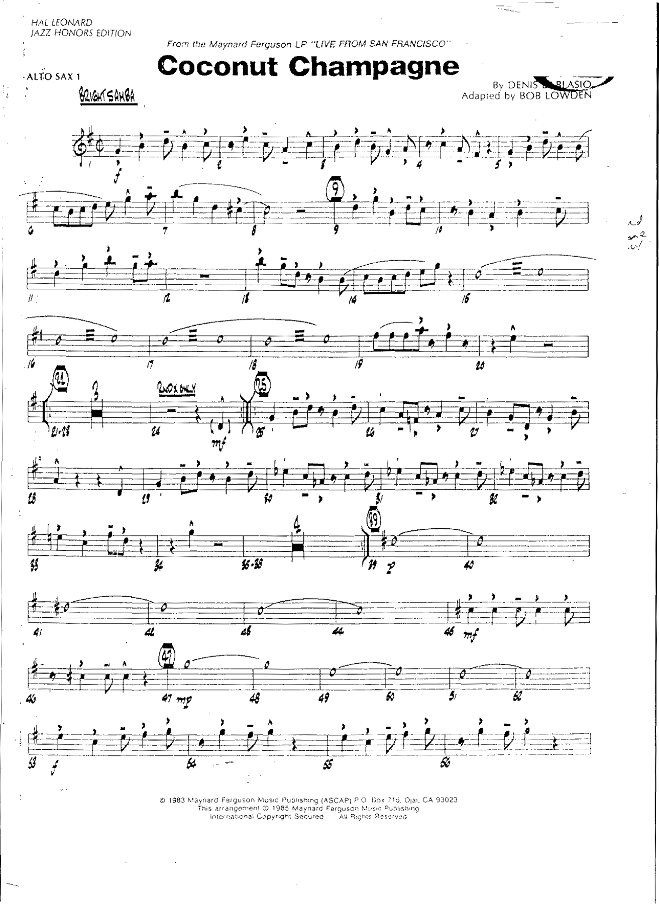Coconut Champagne — Big Band sheet music arranged by B.Lowden | Jazz Standard
