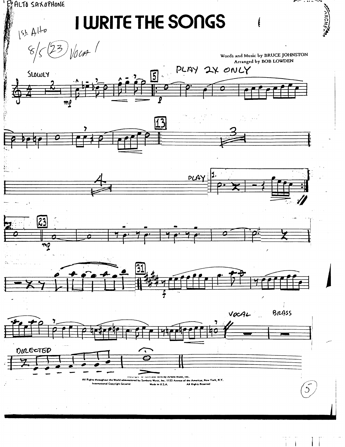 I Write The Songs — sheet music preview