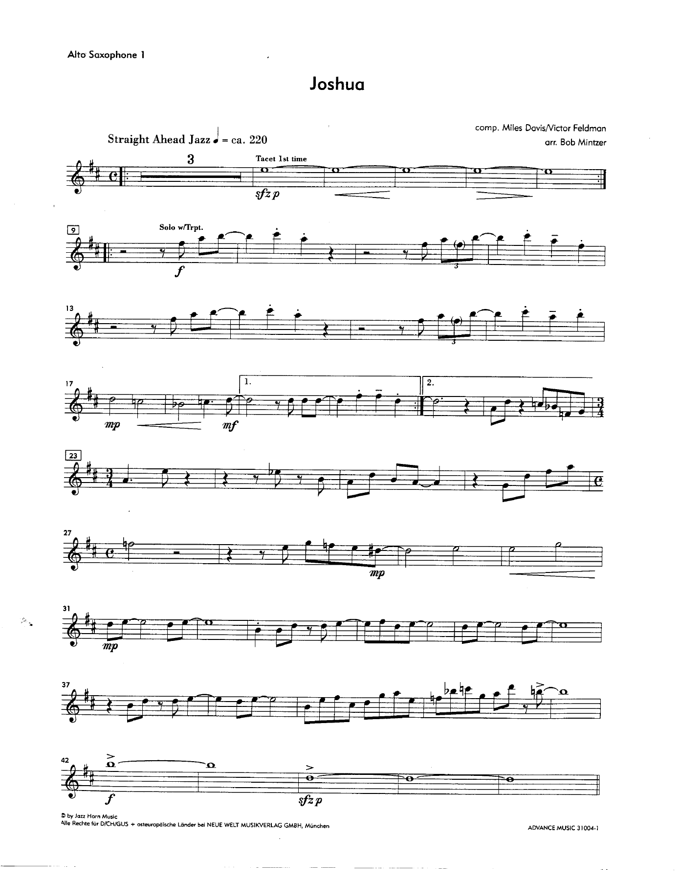 Joshua — sheet music cover (first page)