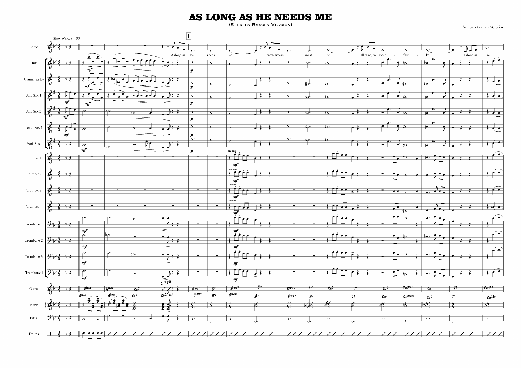 As Long As He Needs Me — sheet music cover (first page)