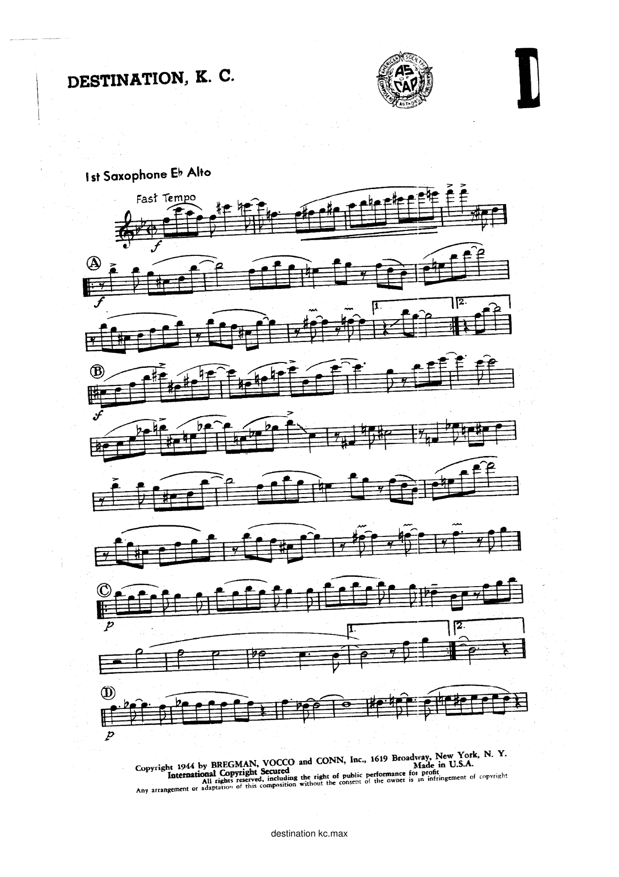 Destination ,K.C. — sheet music cover (first page)