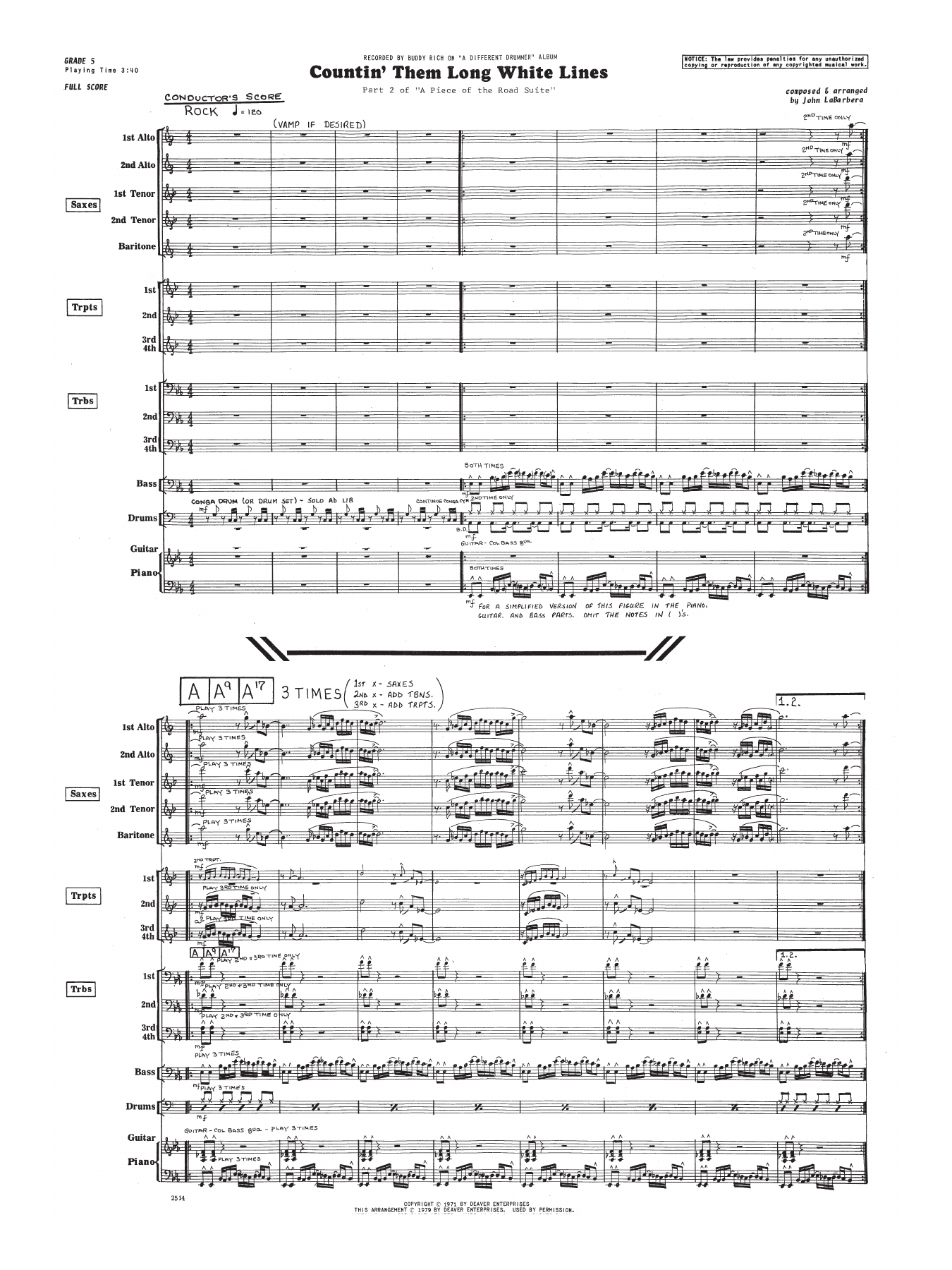 Countin' Them Long White Lines (J.LaBarbera) B.Rich — Big Band sheet music arranged by Buddy Rich | Jazz Standard