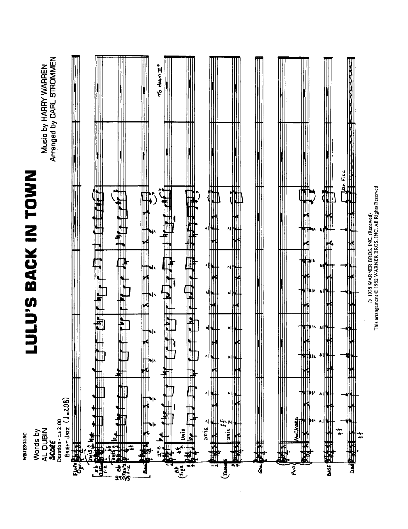 Lulu's Back In Town — sheet music cover (first page)