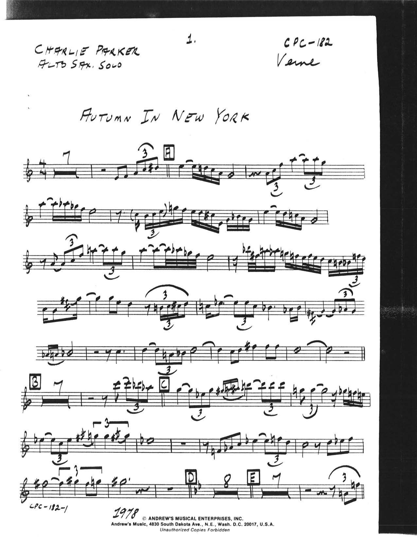 Autumn In New York — sheet music preview