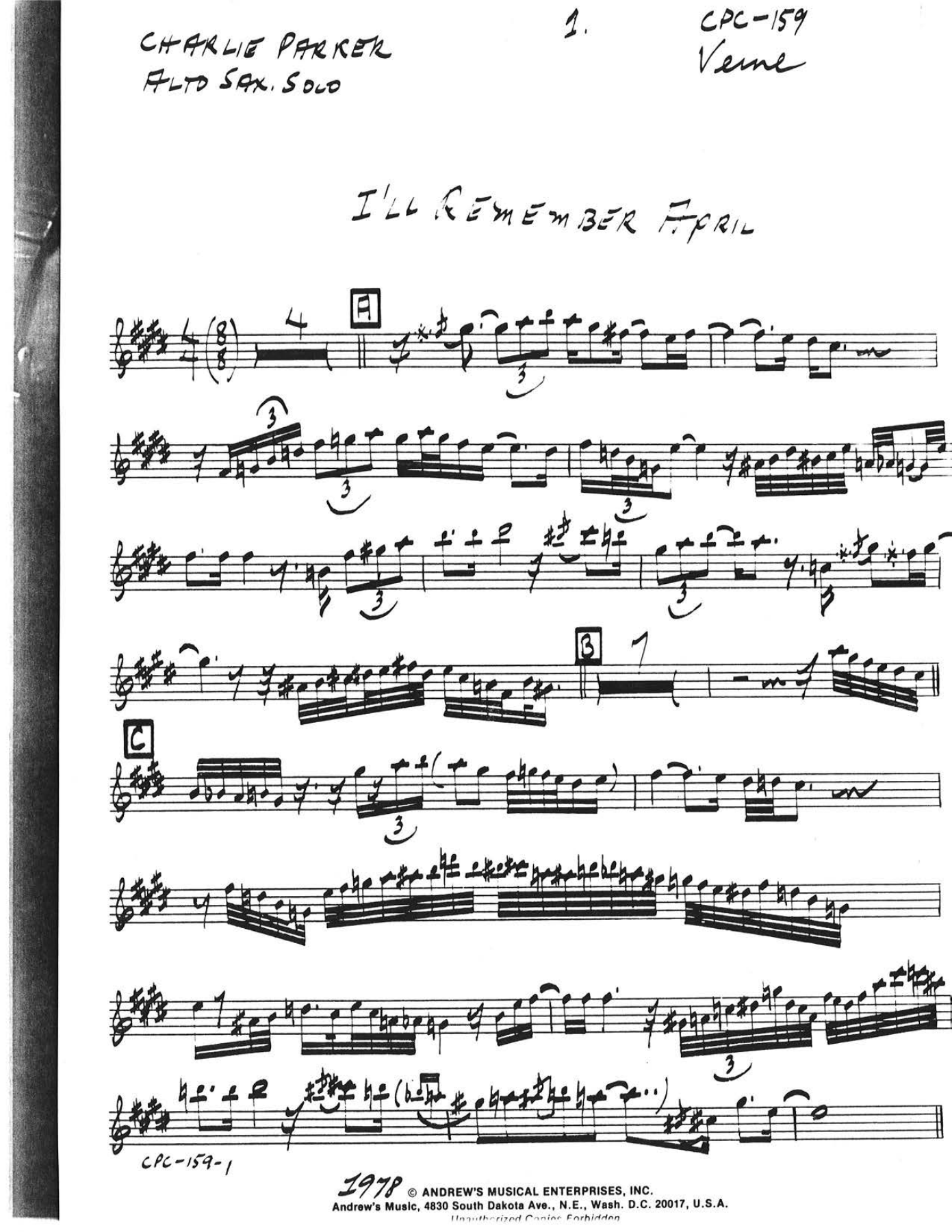 I'll Remember April — sheet music cover (first page)